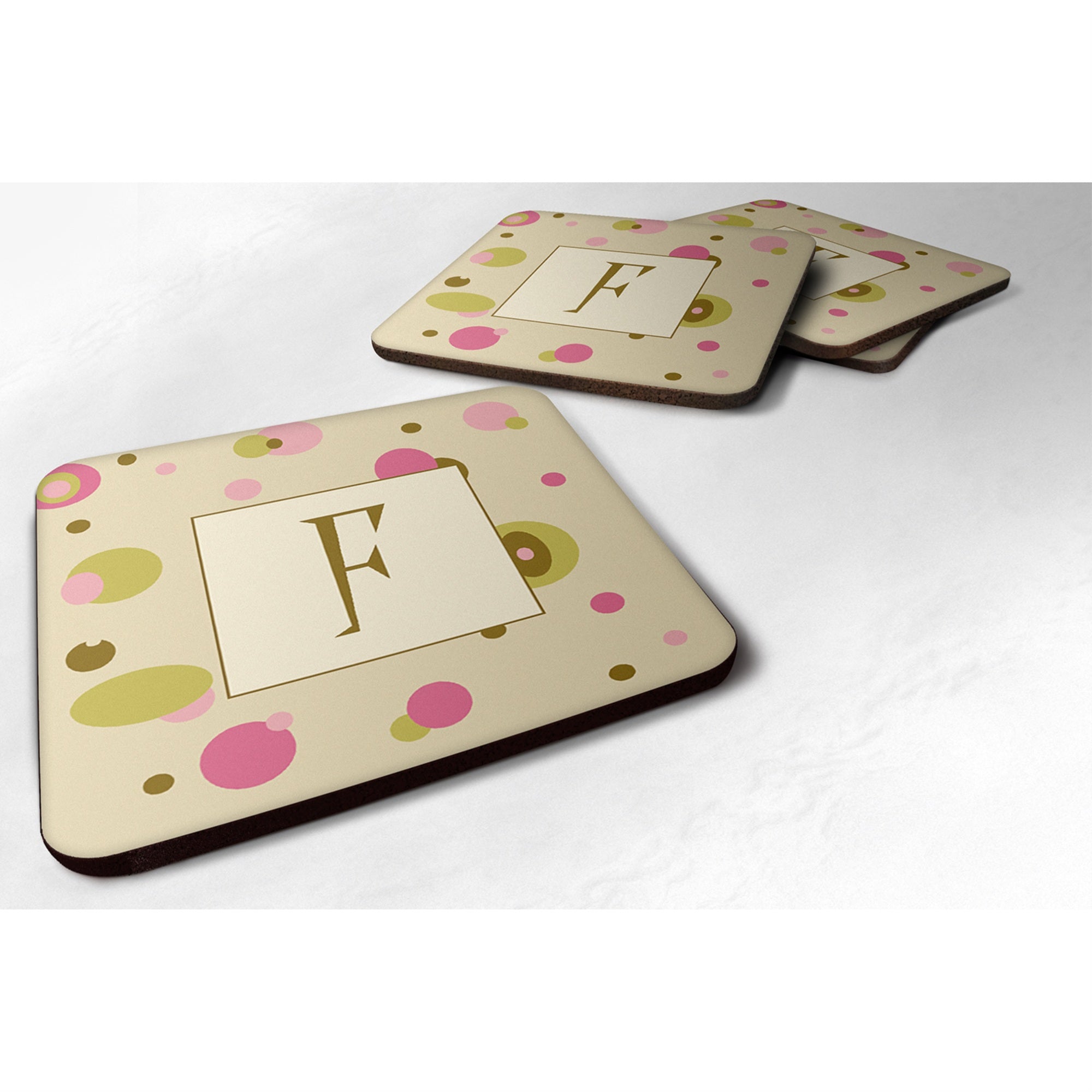'Caroline'S Treasures Cj1004-Ffc Monogram-Tan Dots Foam Coasters (Set Of 4), Initial Letter F, 3.5'''' H X 3.5'''' W, Multicolo
