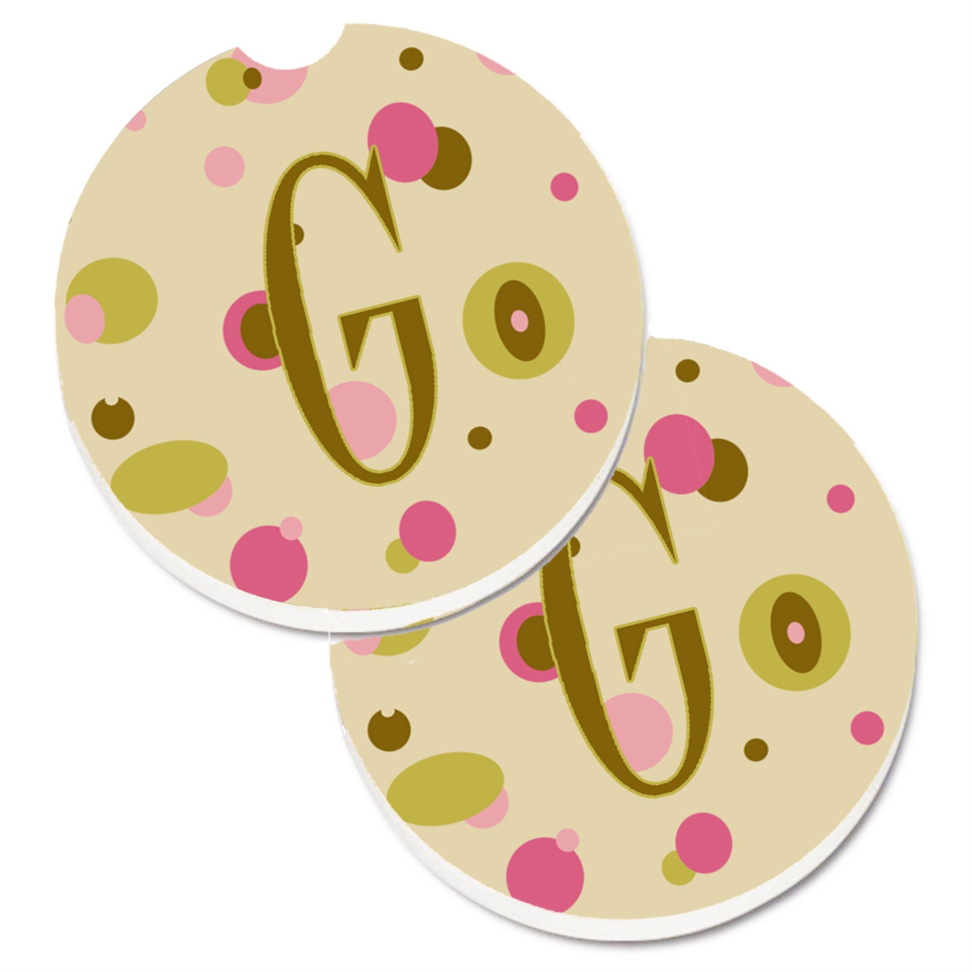 'Caroline'S Treasures Letter G Initial Monogram - Tan Dots Set Of 2 Cup Holder Car Coasters Cj1004-Gcarc, 2.56, Multicolor''