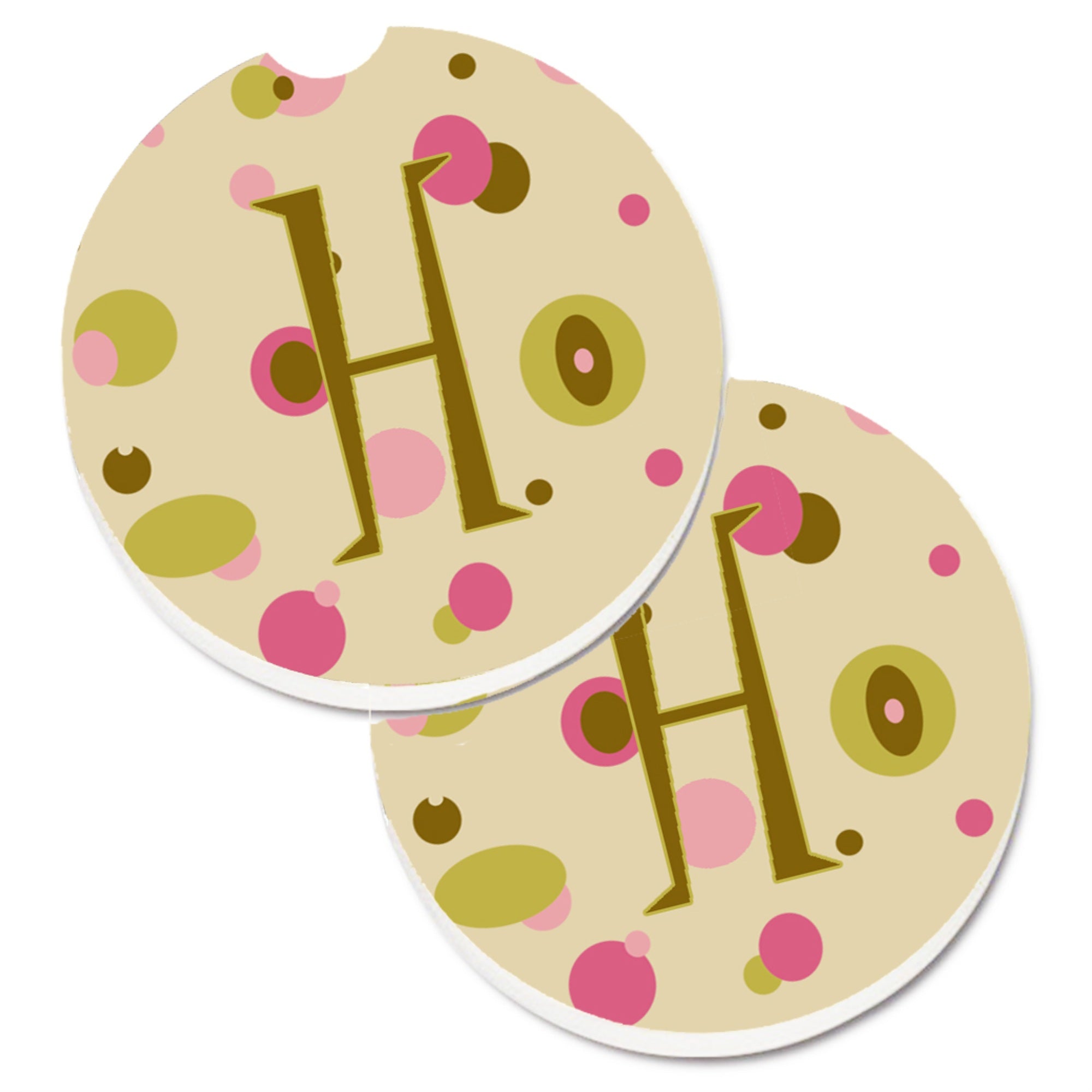 'Caroline'S Treasures Letter H Initial Monogram - Tan Dots Set Of 2 Cup Holder Car Coasters Cj1004-Hcarc, 2.56, Multicolor''