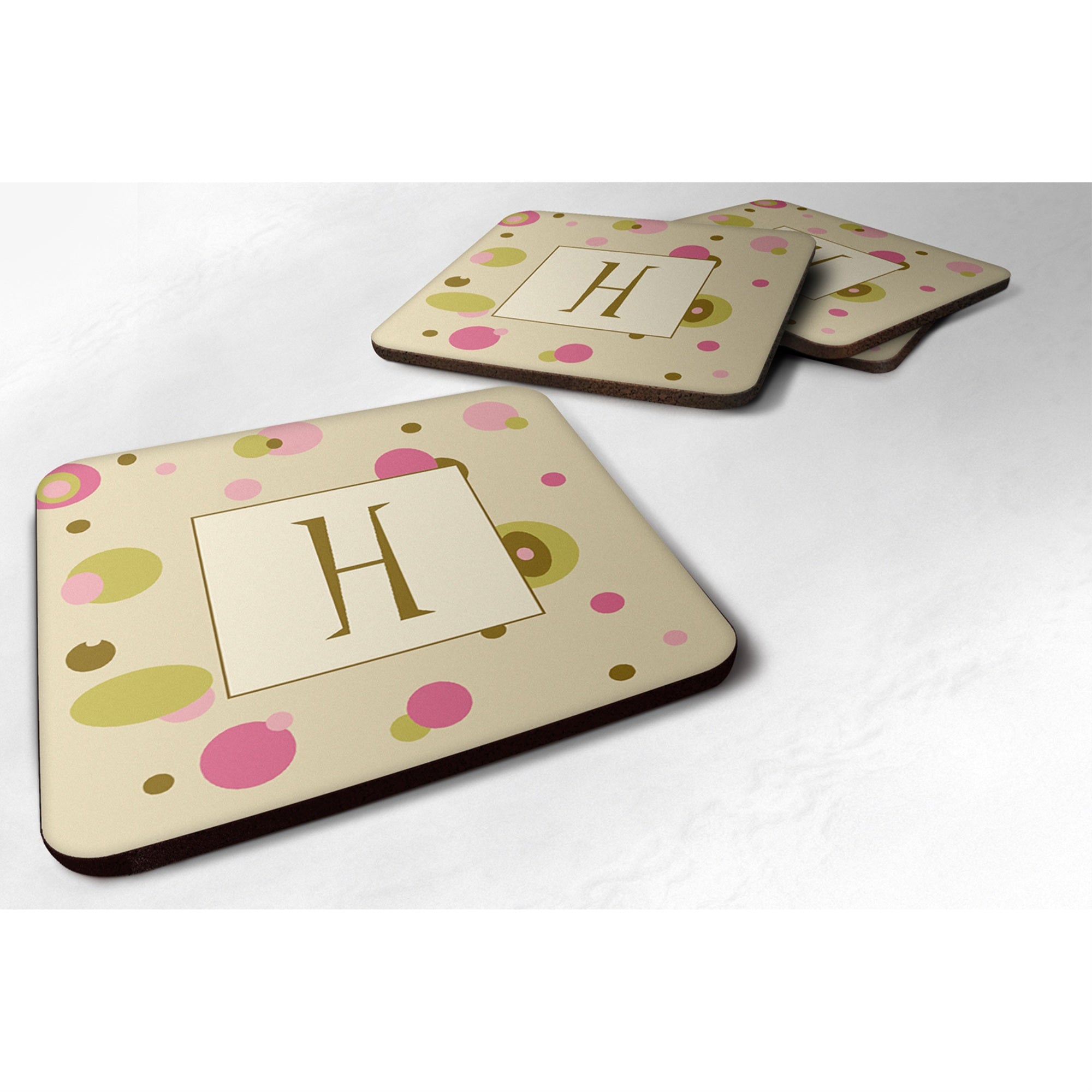 'Caroline'S Treasures Cj1004-Hfc Monogram-Tan Dots Foam Coasters (Set Of 4), Initial Letter H, 3.5'''' H X 3.5'''' W, Multicolo