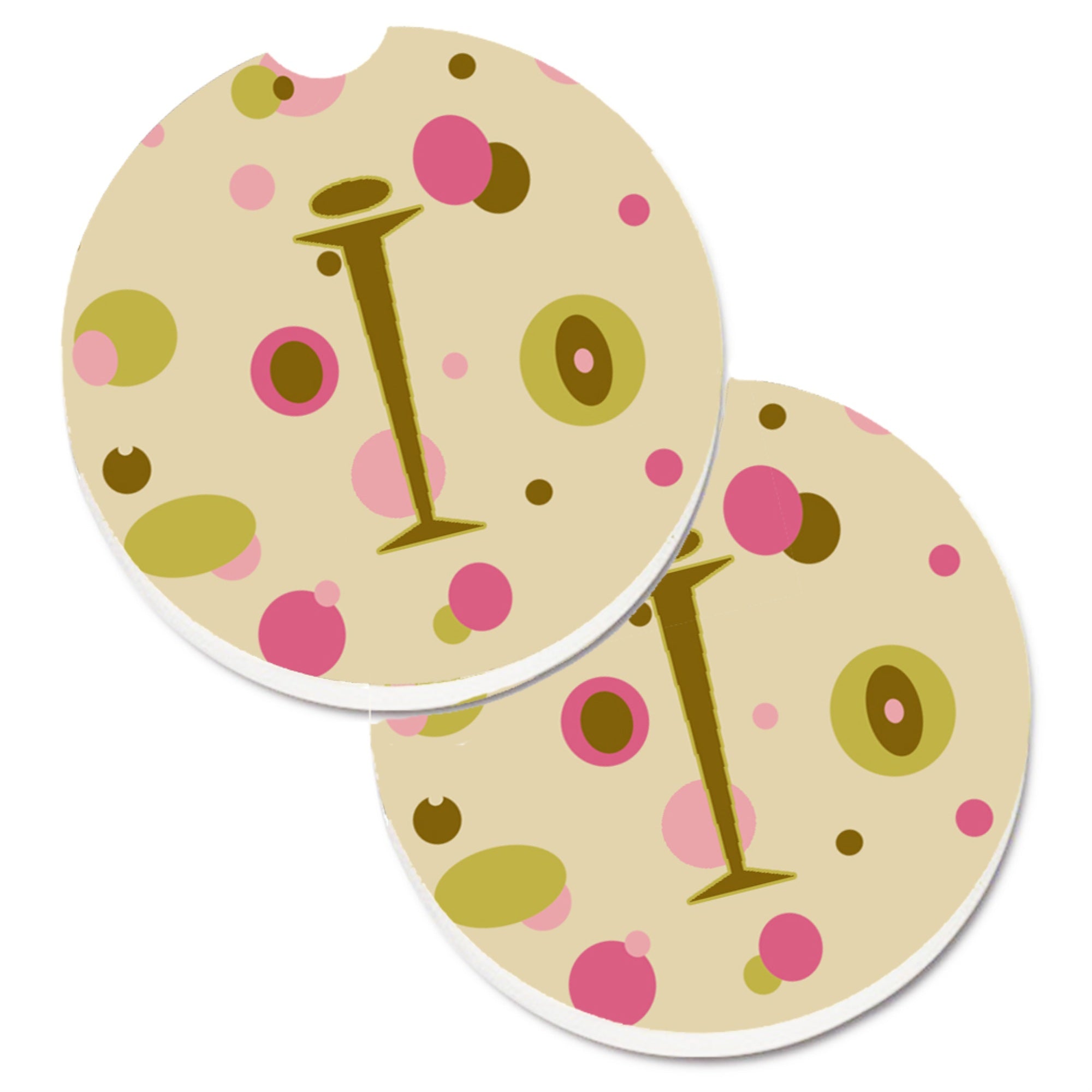 'Caroline'S Treasures Letter I Initial Monogram - Tan Dots Set Of 2 Cup Holder Car Coasters Cj1004-Icarc, 2.56, Multicolor''