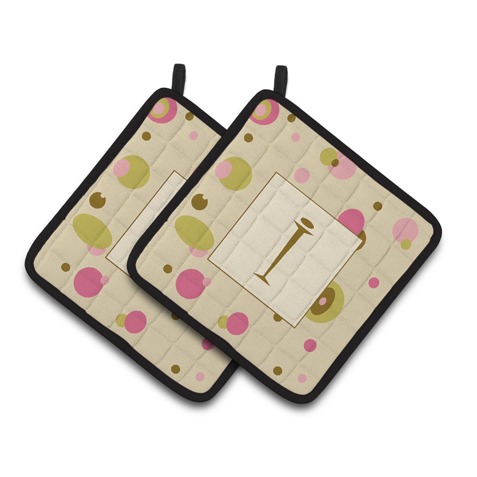 'Caroline'S Treasures Letter I Initial Monogram - Tan Dots Pair Of Pot Holders Cj1004-Ipthd, 7.5Hx7.5W, Multicolor''