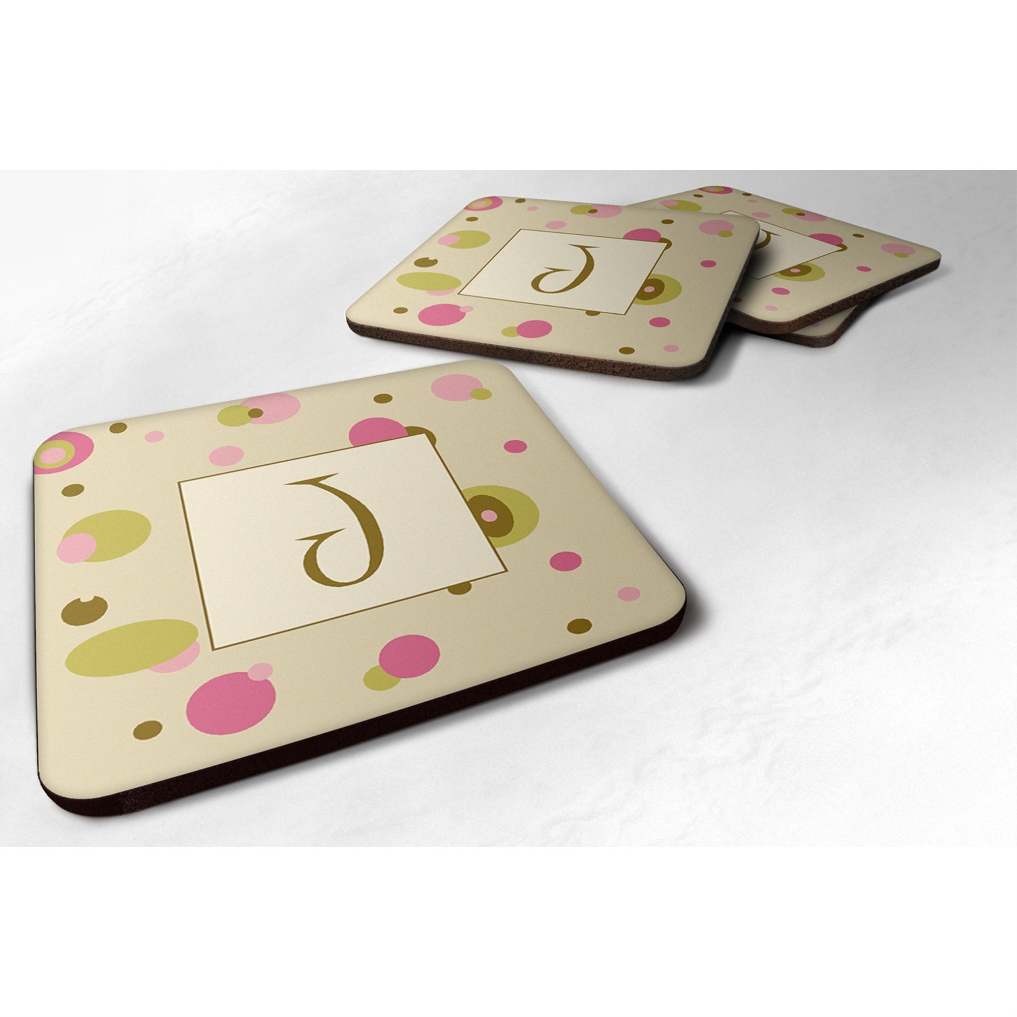 'Caroline'S Treasures Cj1004-Jfc Monogram-Tan Dots Foam Coasters (Set Of 4), Initial Letter J, 3.5'''' H X 3.5'''' W, Multicolo