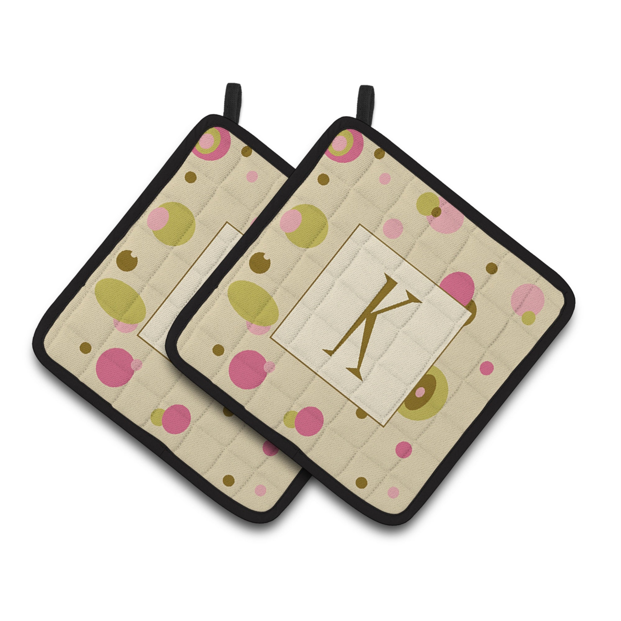 'Caroline'S Treasures Letter K Initial Monogram - Tan Dots Pair Of Pot Holders Cj1004-Kpthd, 7.5Hx7.5W, Multicolor''