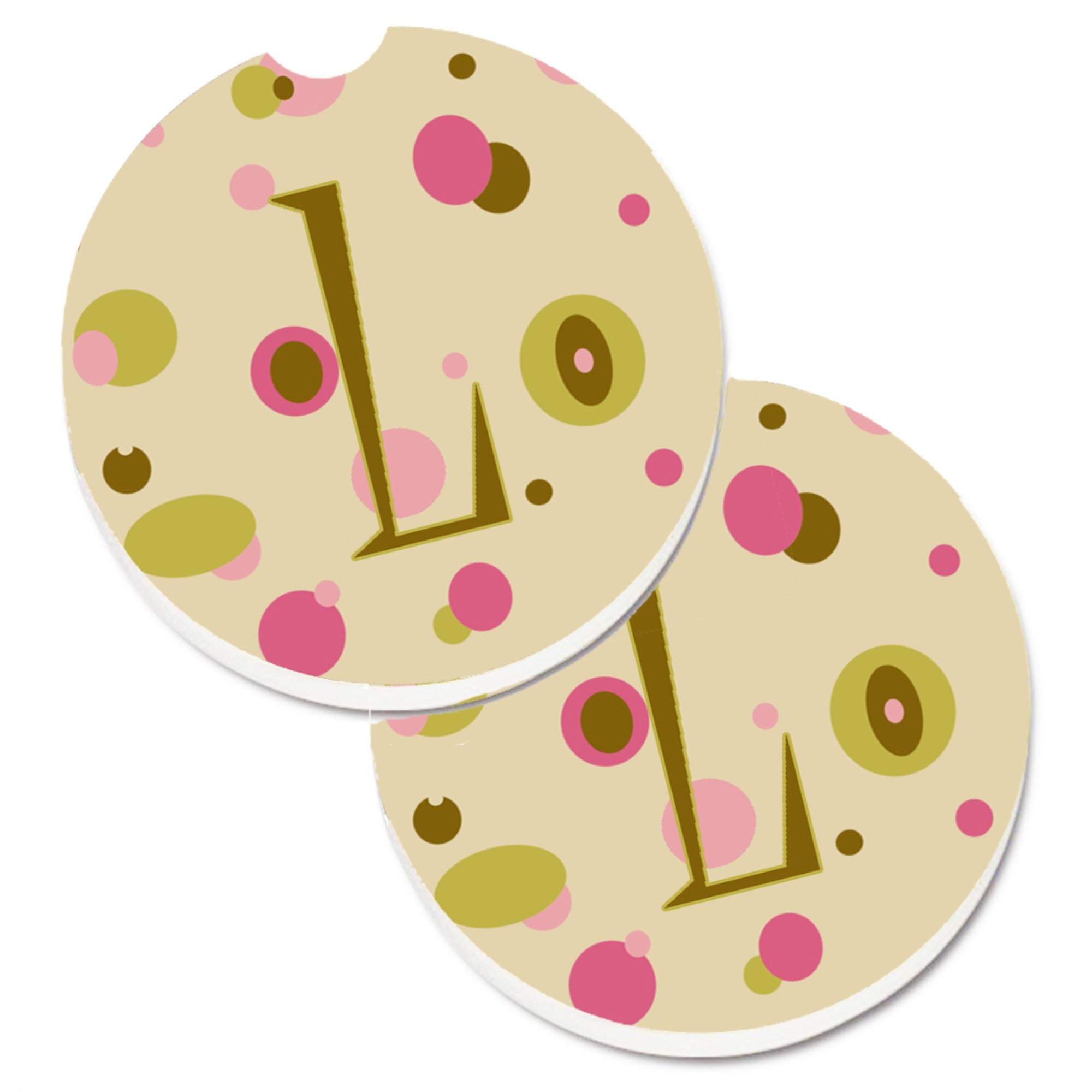 'Caroline'S Treasures Letter L Initial Monogram - Tan Dots Set Of 2 Cup Holder Car Coasters Cj1004-Lcarc, 2.56, Multicolor''