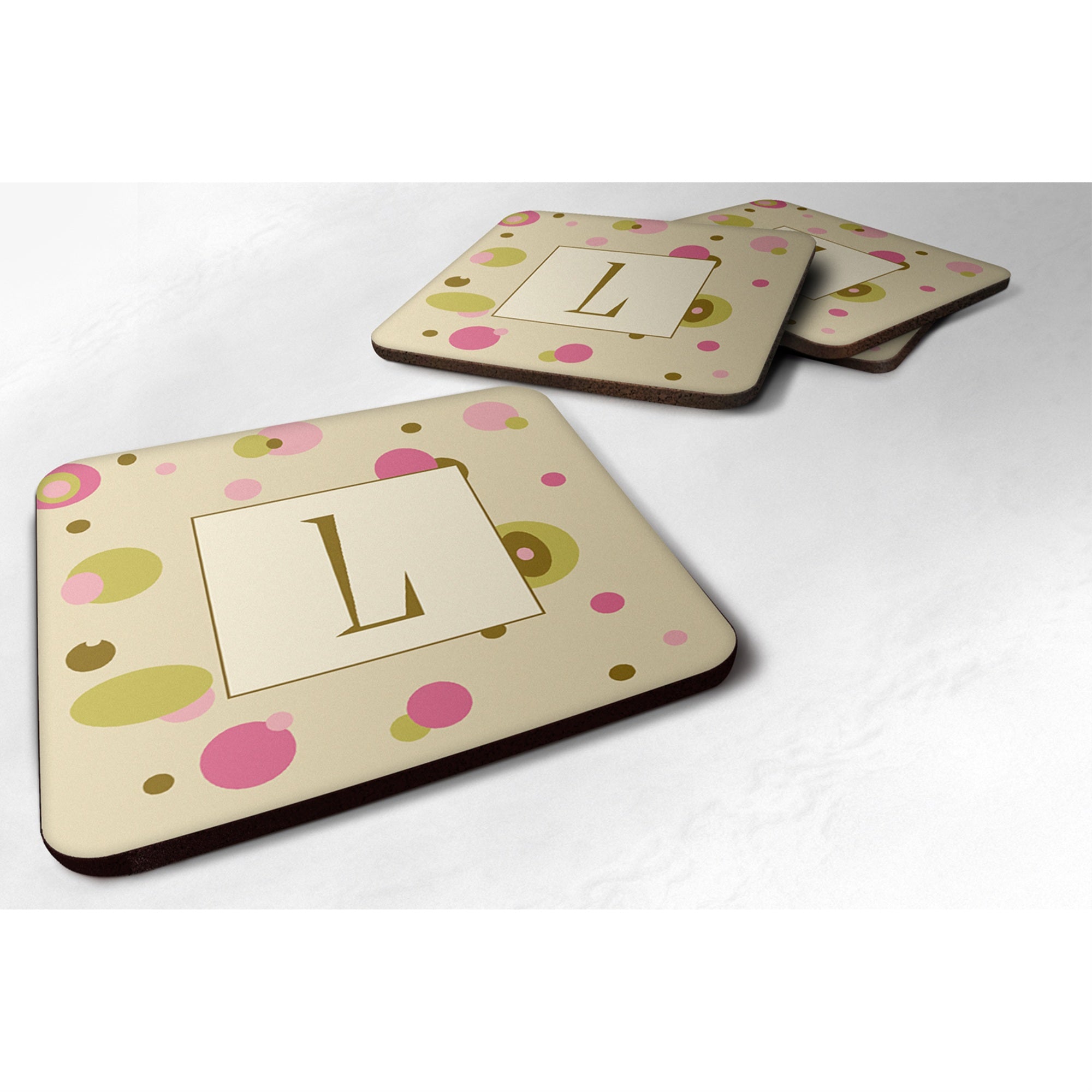 'Caroline'S Treasures Cj1004-Lfc Monogram-Tan Dots Foam Coasters (Set Of 4), Initial Letter L, 3.5'''' H X 3.5'''' W, Multicolo