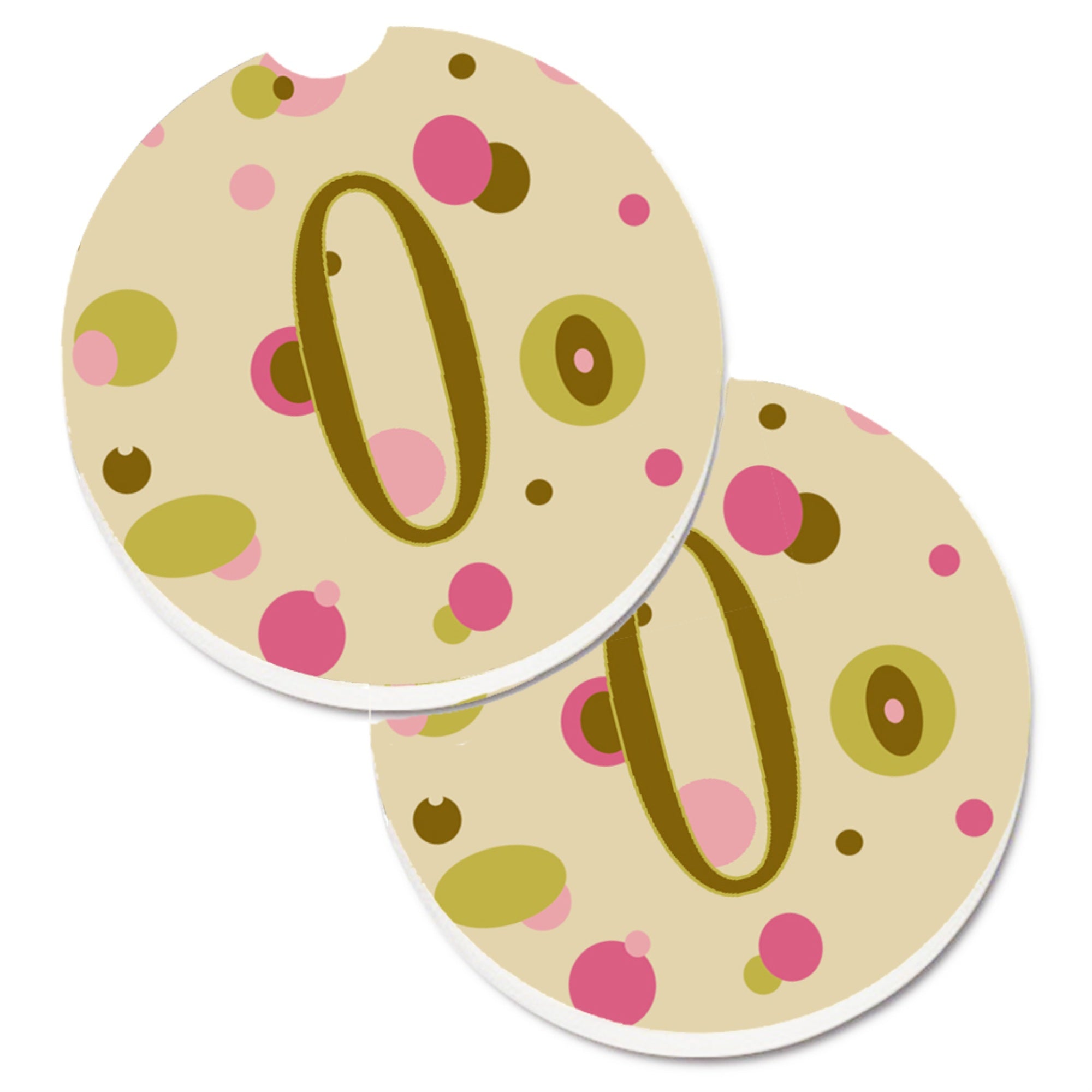'Caroline'S Treasures Letter O Initial Monogram - Tan Dots Set Of 2 Cup Holder Car Coasters Cj1004-Ocarc, 2.56, Multicolor''