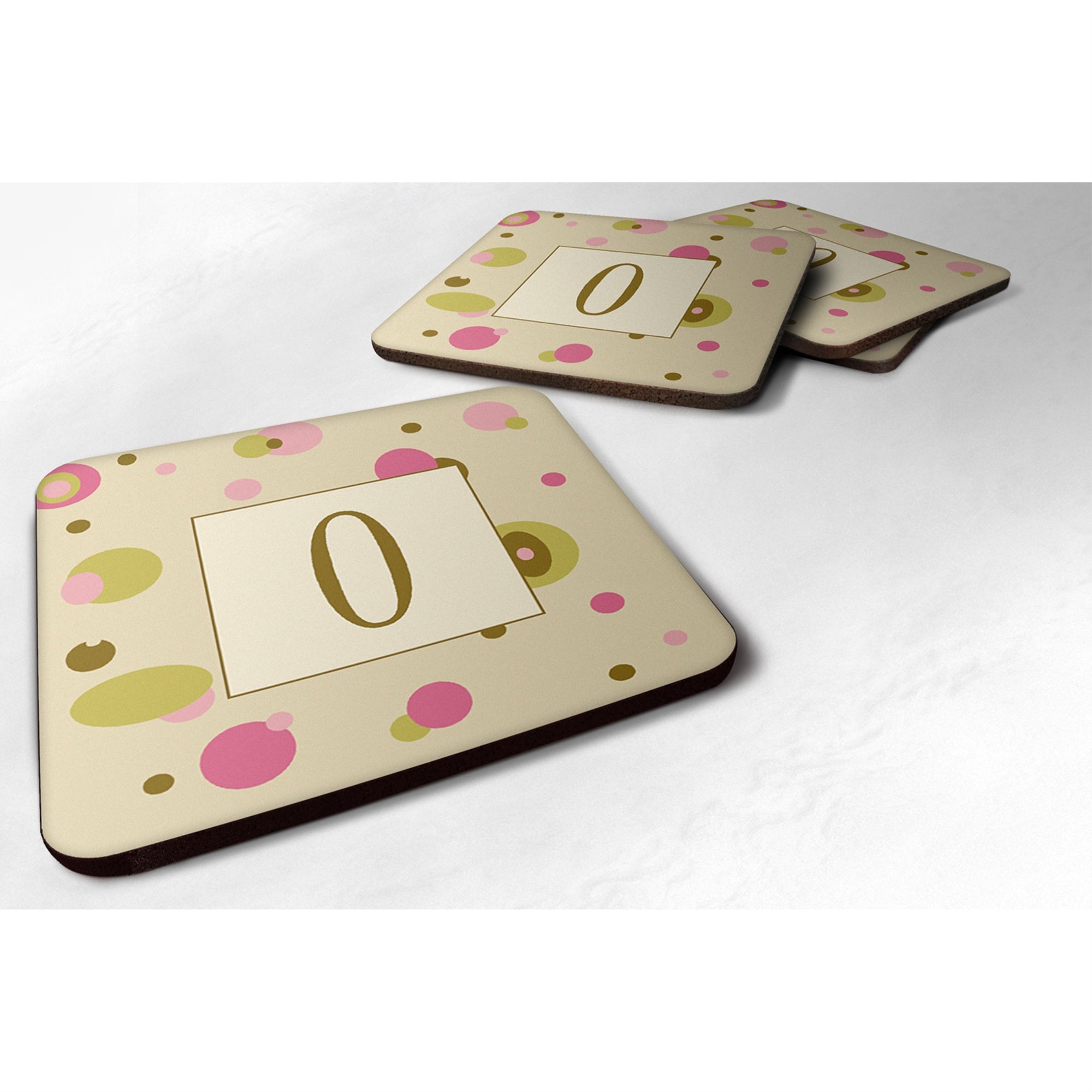 'Caroline'S Treasures Cj1004-Ofc Monogram-Tan Dots Foam Coasters (Set Of 4), Initial Letter O, 3.5'''' H X 3.5'''' W, Multicolo