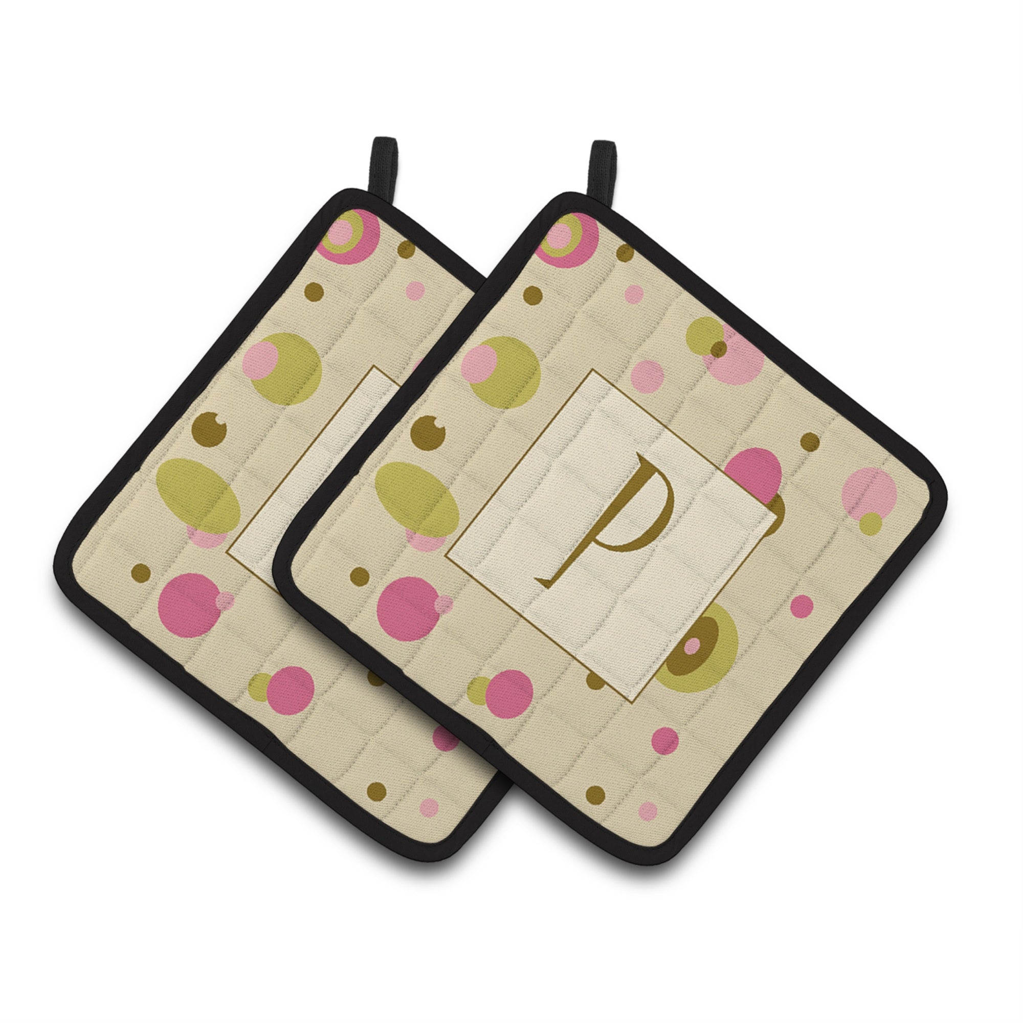 'Caroline'S Treasures Letter P Initial Monogram - Tan Dots Pair Of Pot Holders Cj1004-Ppthd, 7.5Hx7.5W, Multicolor''
