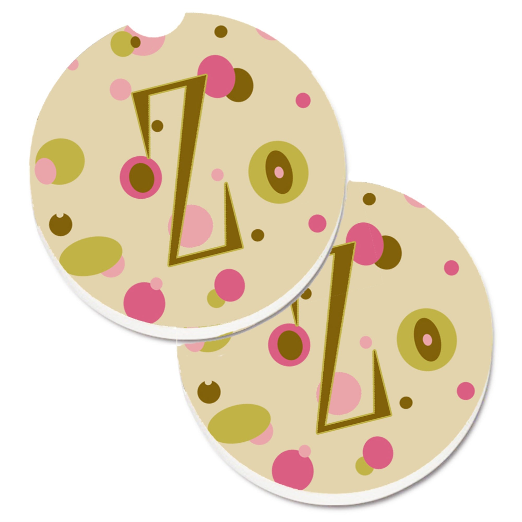 'Caroline'S Treasures Letter Z Initial Monogram - Tan Dots Set Of 2 Cup Holder Car Coasters Cj1004-Zcarc, 2.56, Multicolor''