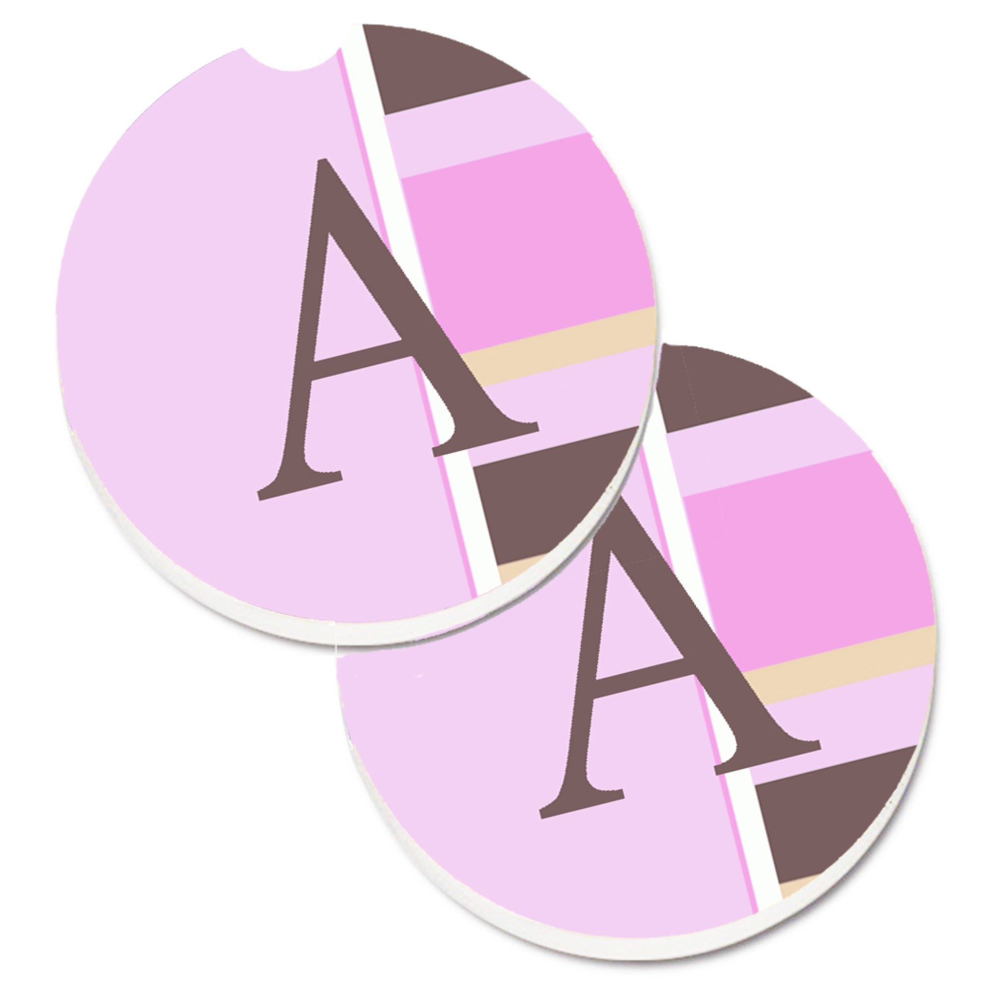 'Caroline'S Treasures Letter A Monogram - Pink Stripes Set Of 2 Cup Holder Car Coasters Cj1005-Acarc, 2.56, Multicolor''