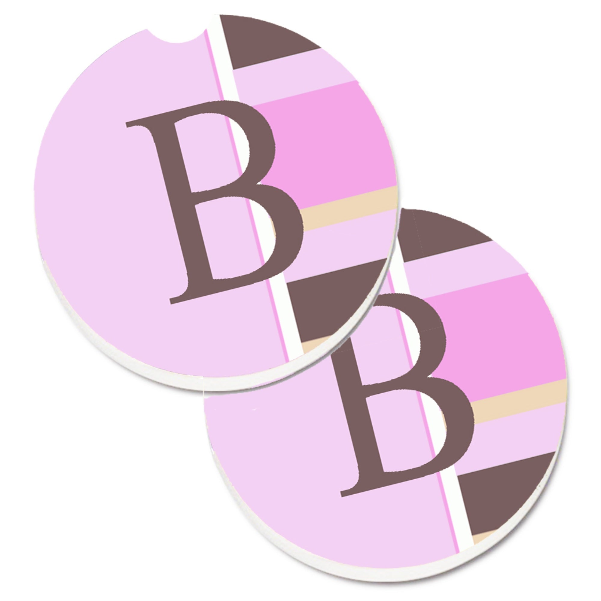 'Caroline'S Treasures Letter B Initial Monogram - Pink Stripes Set Of 2 Cup Holder Car Coasters Cj1005-Bcarc, 2.56, Multicolor'