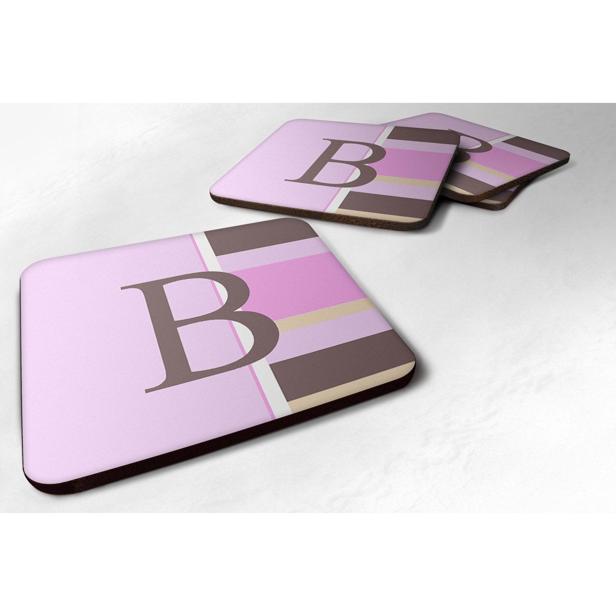 'Caroline'S Treasures Cj1005-Bfc Monogram-Pink Stripes Foam Coasters (Set Of 4), Initial Letter B, 3.5'''' H X 3.5'''' W, Multi