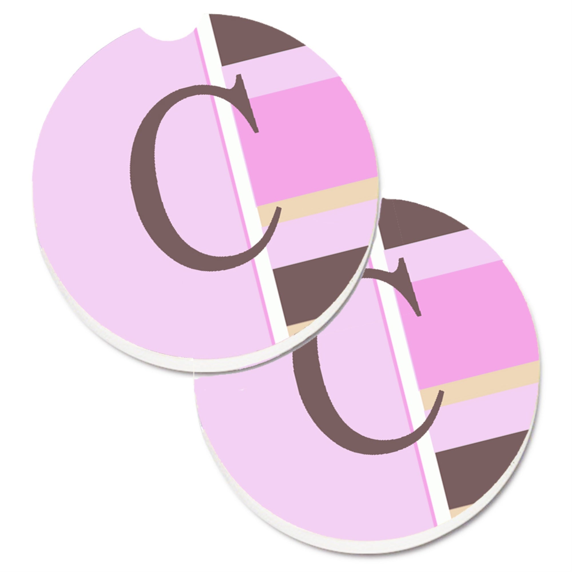 'Caroline'S Treasures Letter C Initial Monogram - Pink Stripes Set Of 2 Cup Holder Car Coasters Cj1005-Ccarc, 2.56, Multicolor'