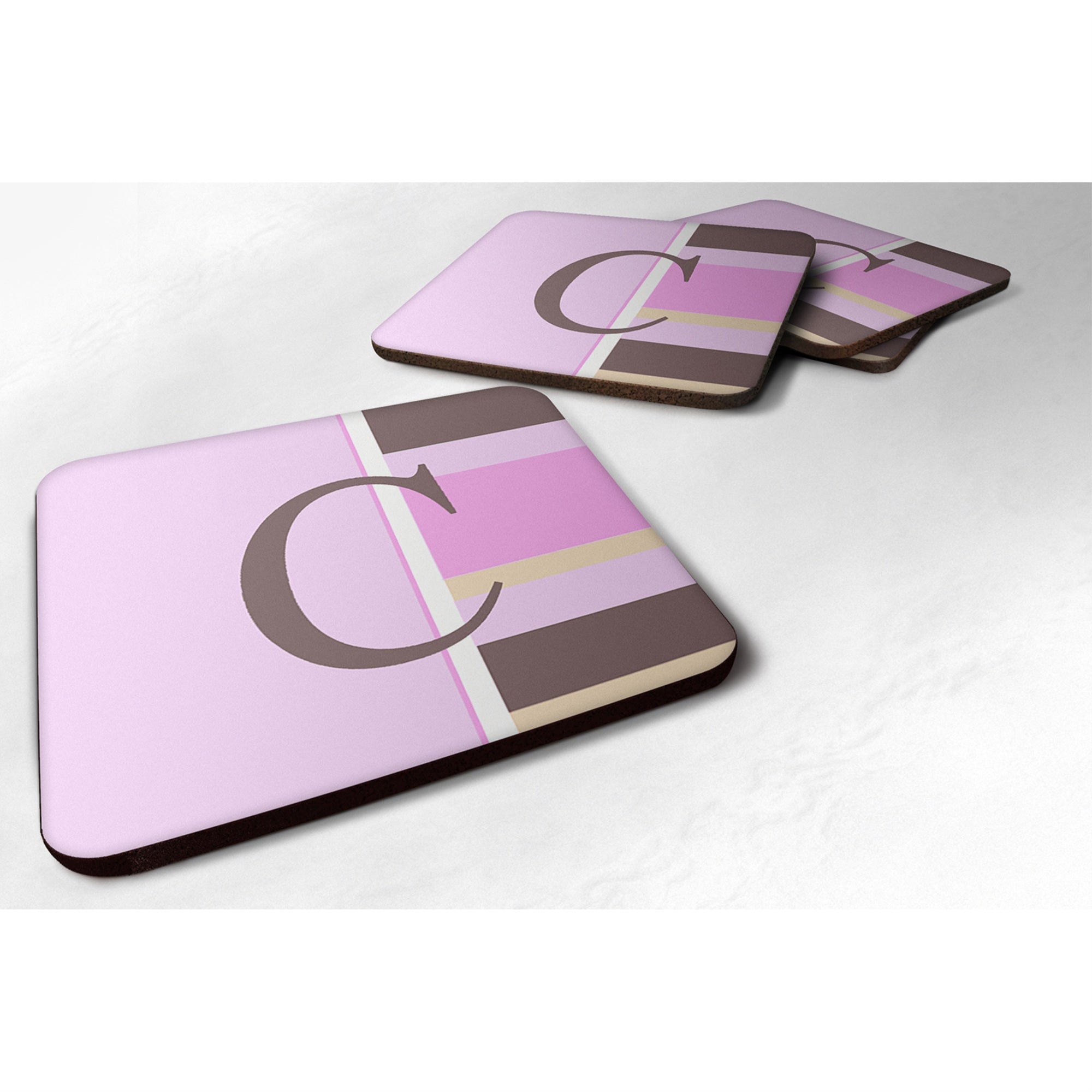 'Caroline'S Treasures Cj1005-Cfc Monogram-Pink Stripes Foam Coasters (Set Of 4), Initial Letter C, 3.5'''' H X 3.5'''' W, Multi