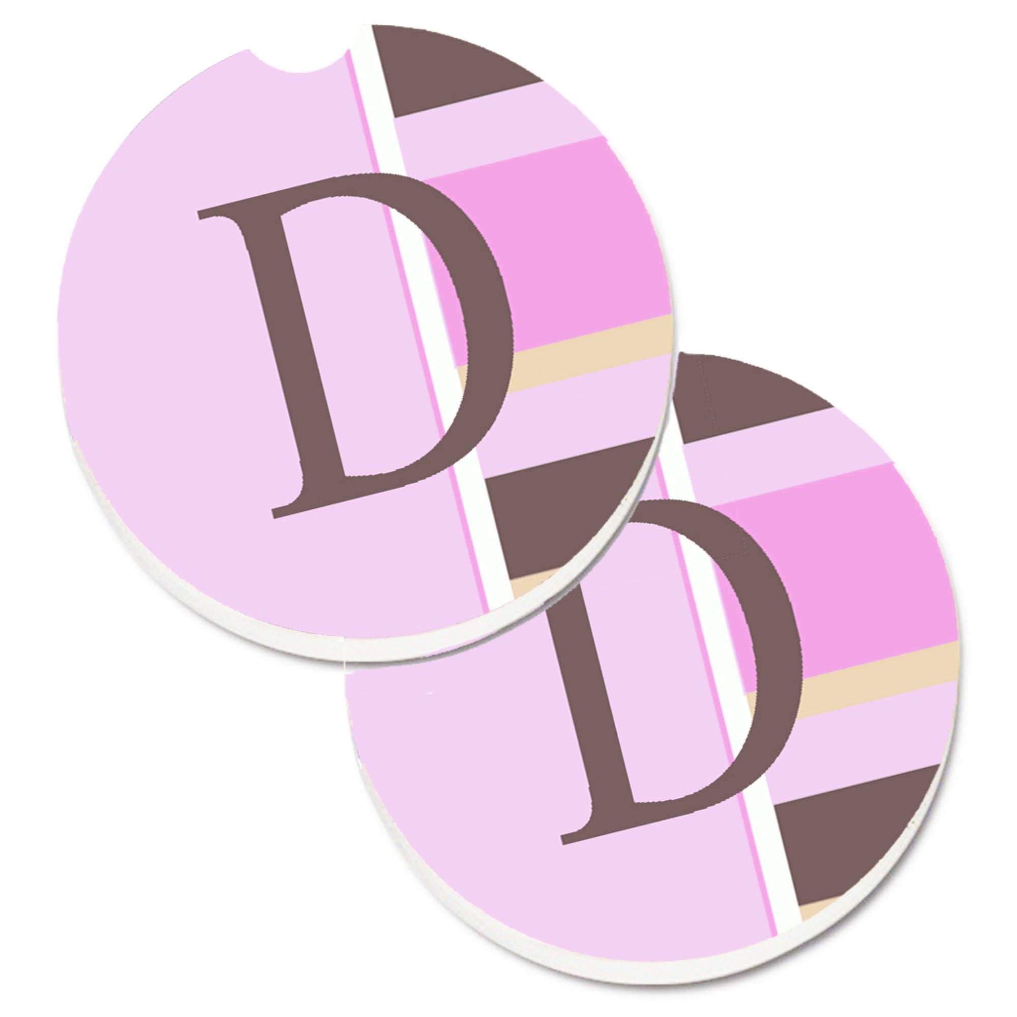 'Caroline'S Treasures Letter D Initial Monogram - Pink Stripes Set Of 2 Cup Holder Car Coasters Cj1005-Dcarc, 2.56, Multicolor'