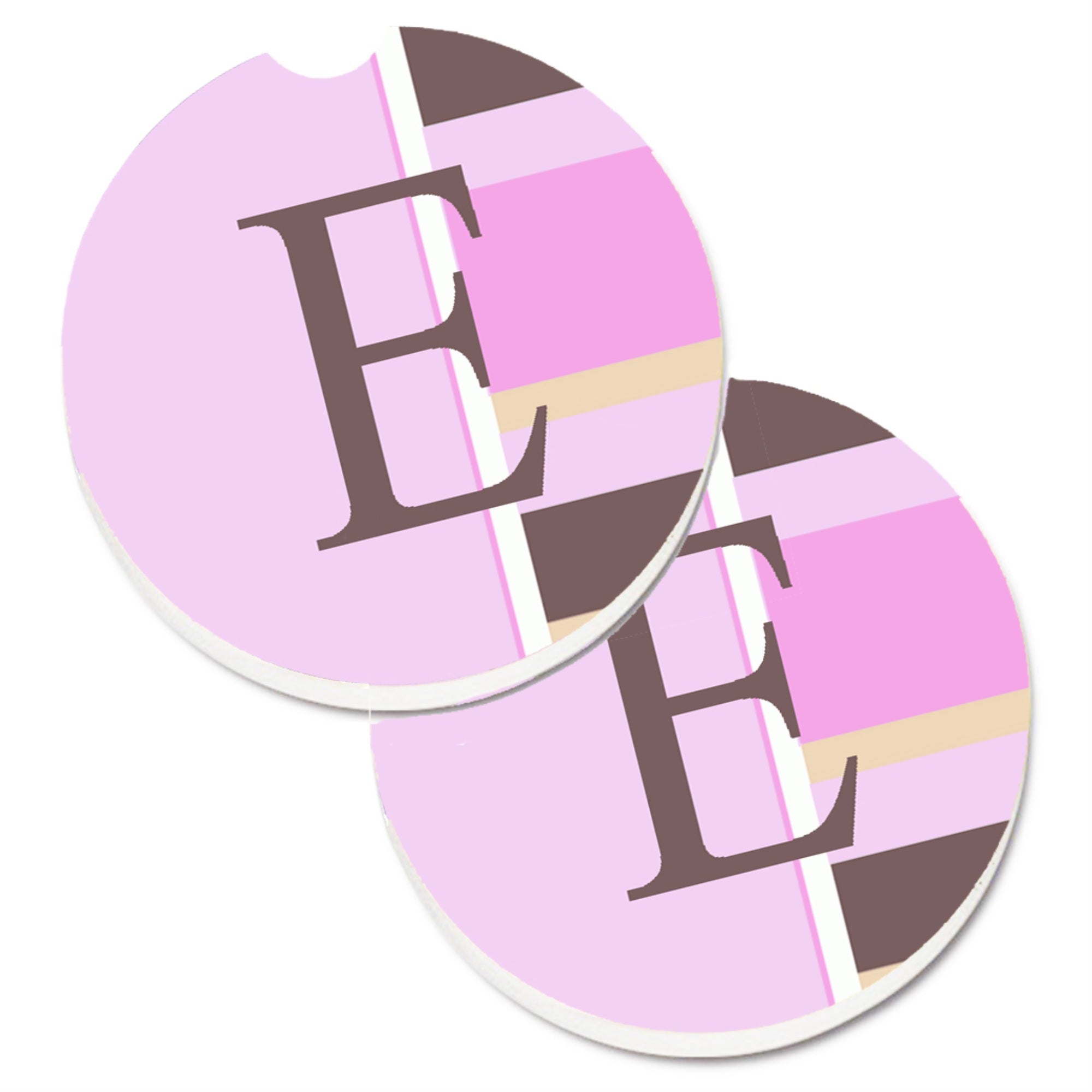 'Caroline'S Treasures Letter E Initial Monogram - Pink Stripes Set Of 2 Cup Holder Car Coasters Cj1005-Ecarc, 2.56, Multicolor'