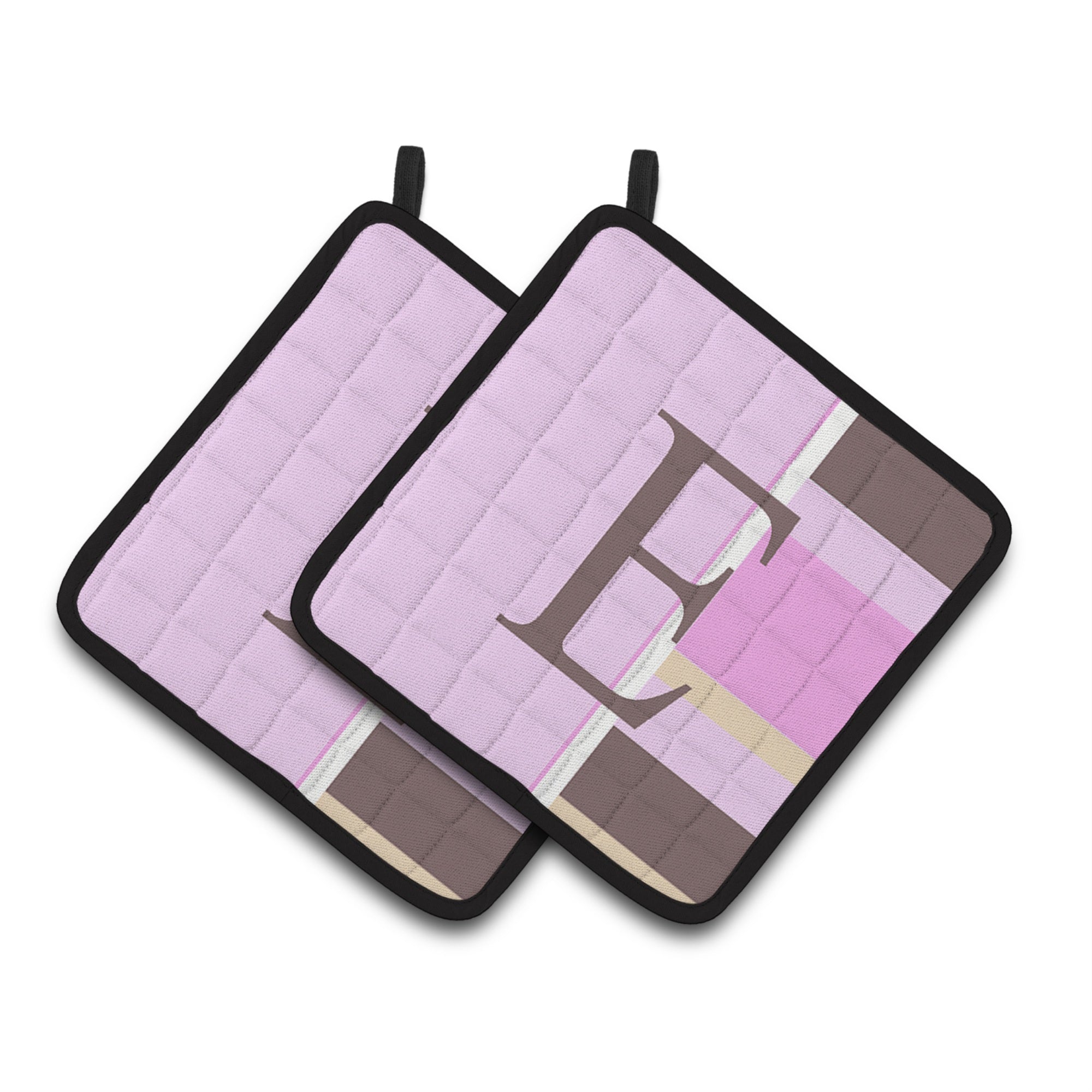 'Caroline'S Treasures Letter E Initial Monogram - Pink Stripes Pair Of Pot Holders Cj1005-Epthd, 7.5Hx7.5W, Multicolor''