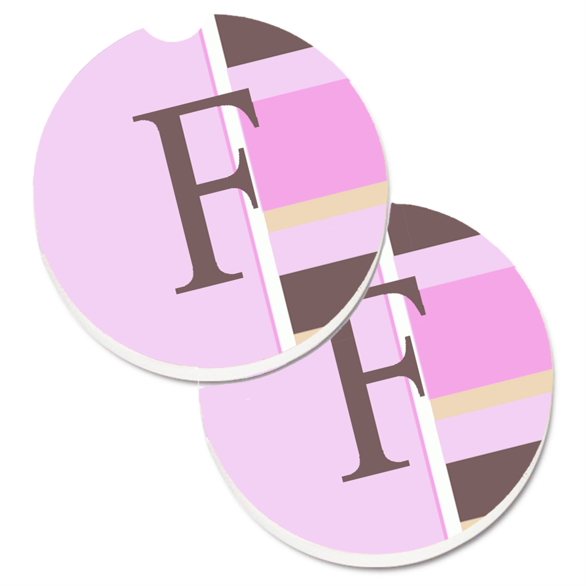 'Caroline'S Treasures Letter F Initial Monogram - Pink Stripes Set Of 2 Cup Holder Car Coasters Cj1005-Fcarc, 2.56, Multicolor'