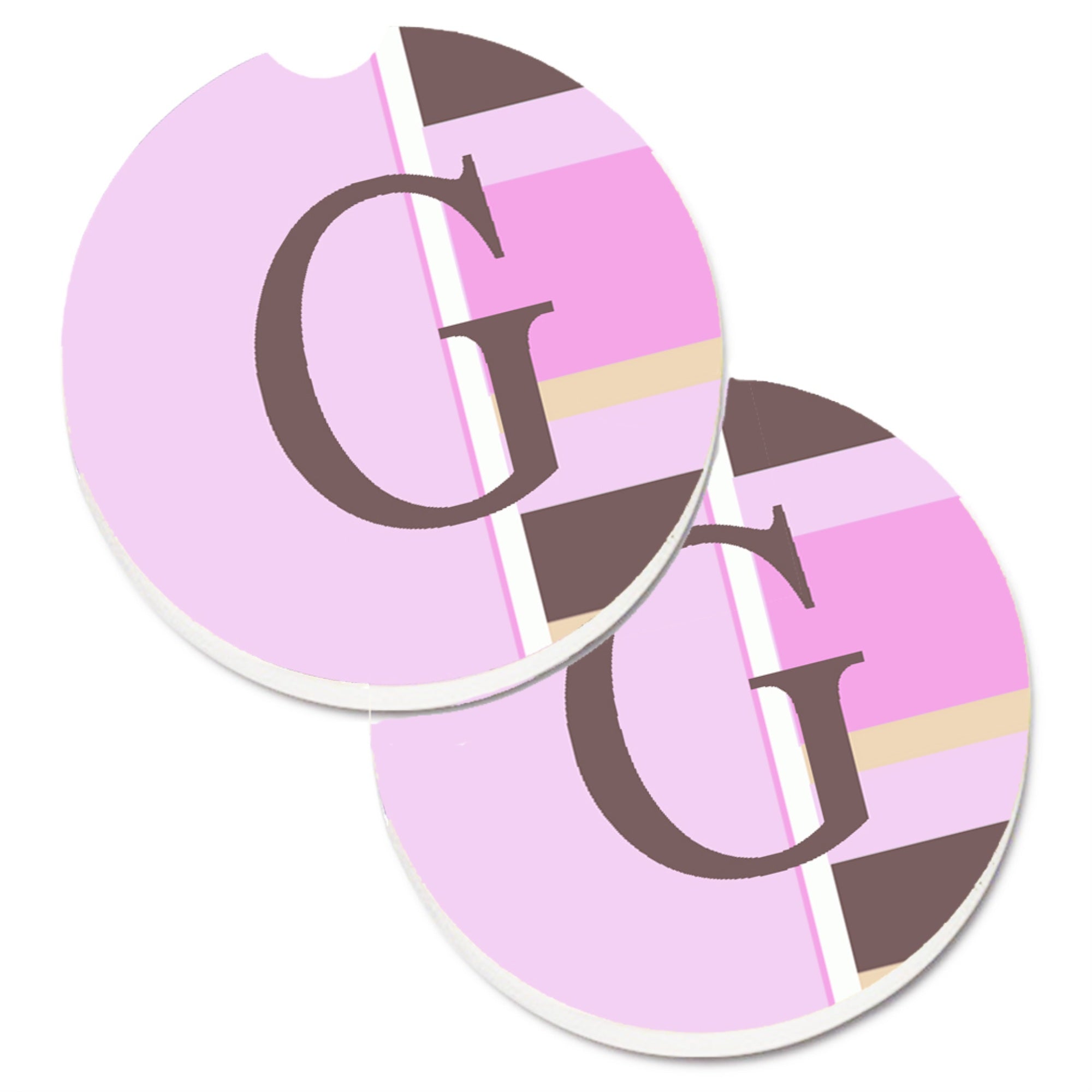 'Caroline'S Treasures Letter G Initial Monogram - Pink Stripes Set Of 2 Cup Holder Car Coasters Cj1005-Gcarc, 2.56, Multicolor'