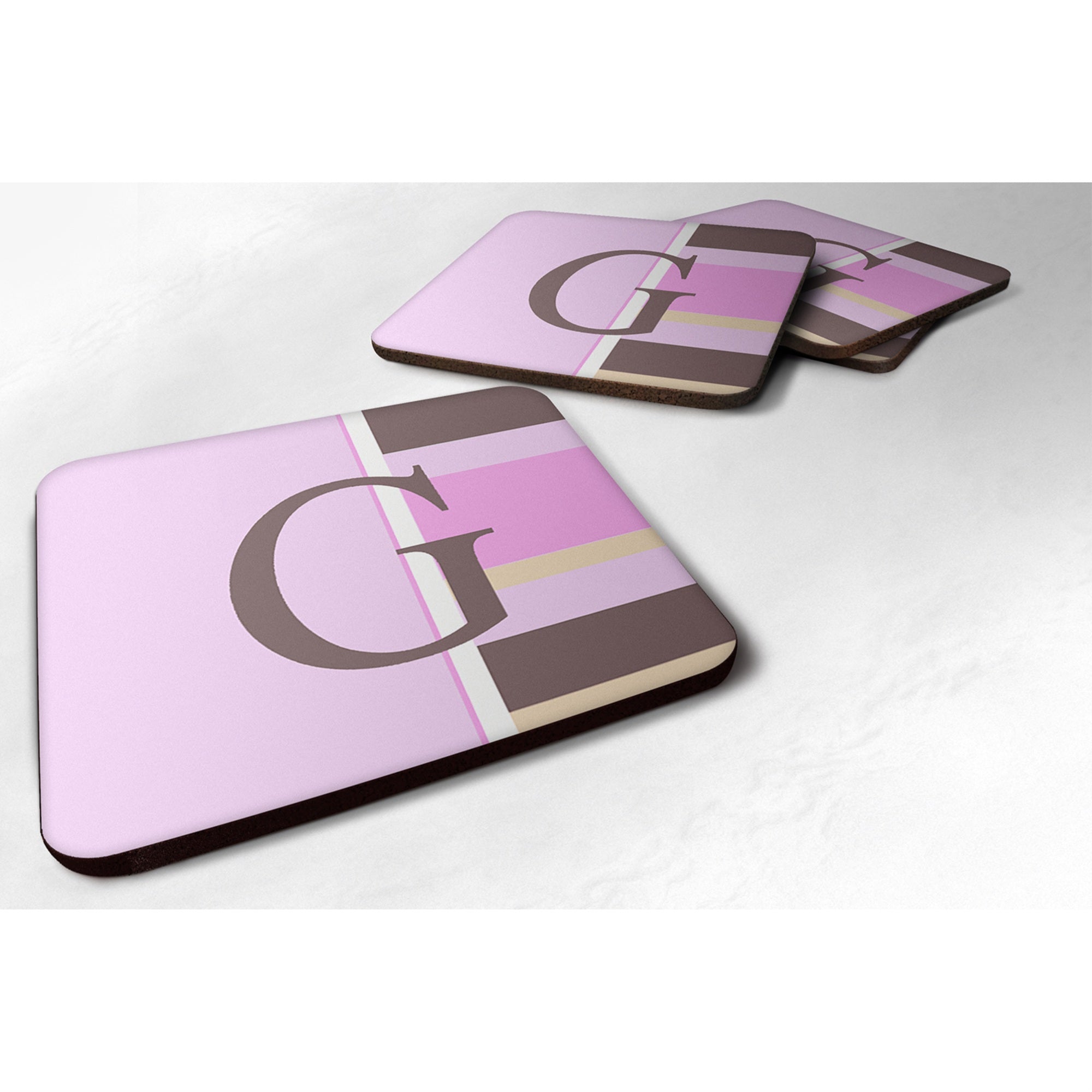 'Caroline'S Treasures Cj1005-Gfc Monogram-Pink Stripes Foam Coasters (Set Of 4), Initial Letter G, 3.5'''' H X 3.5'''' W, Multi