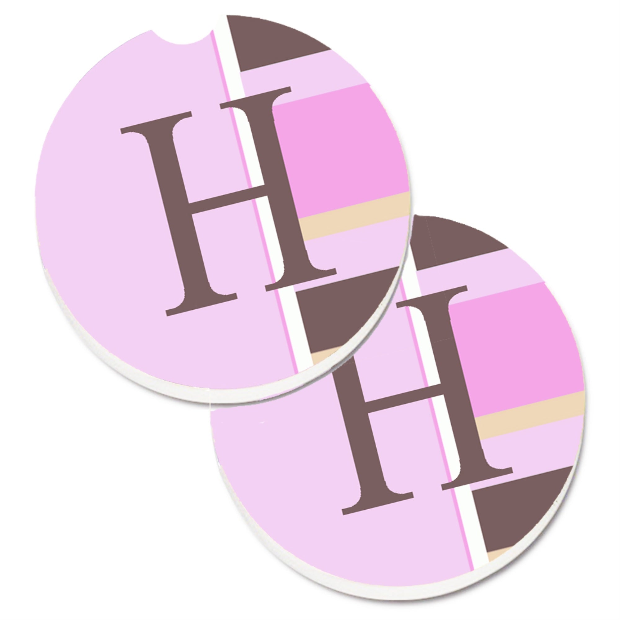 'Caroline'S Treasures Letter H Initial Monogram - Pink Stripes Set Of 2 Cup Holder Car Coasters Cj1005-Hcarc, 2.56, Multicolor'