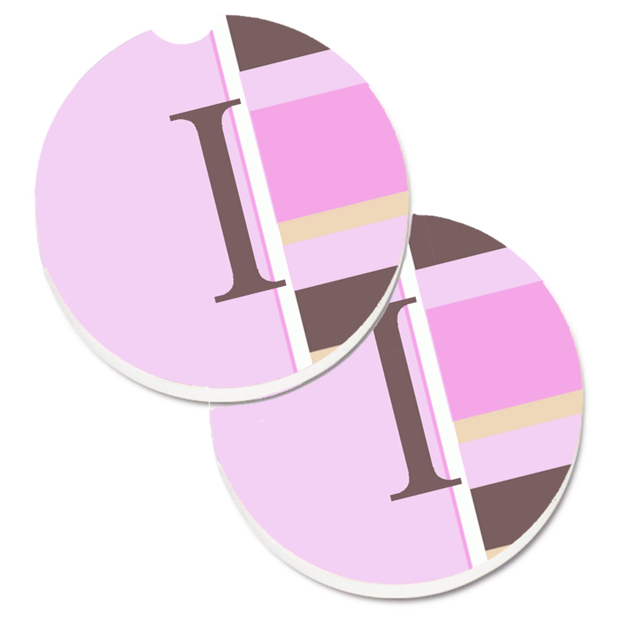 'Caroline'S Treasures Letter I Initial Monogram - Pink Stripes Set Of 2 Cup Holder Car Coasters Cj1005-Icarc, 2.56, Multicolor'