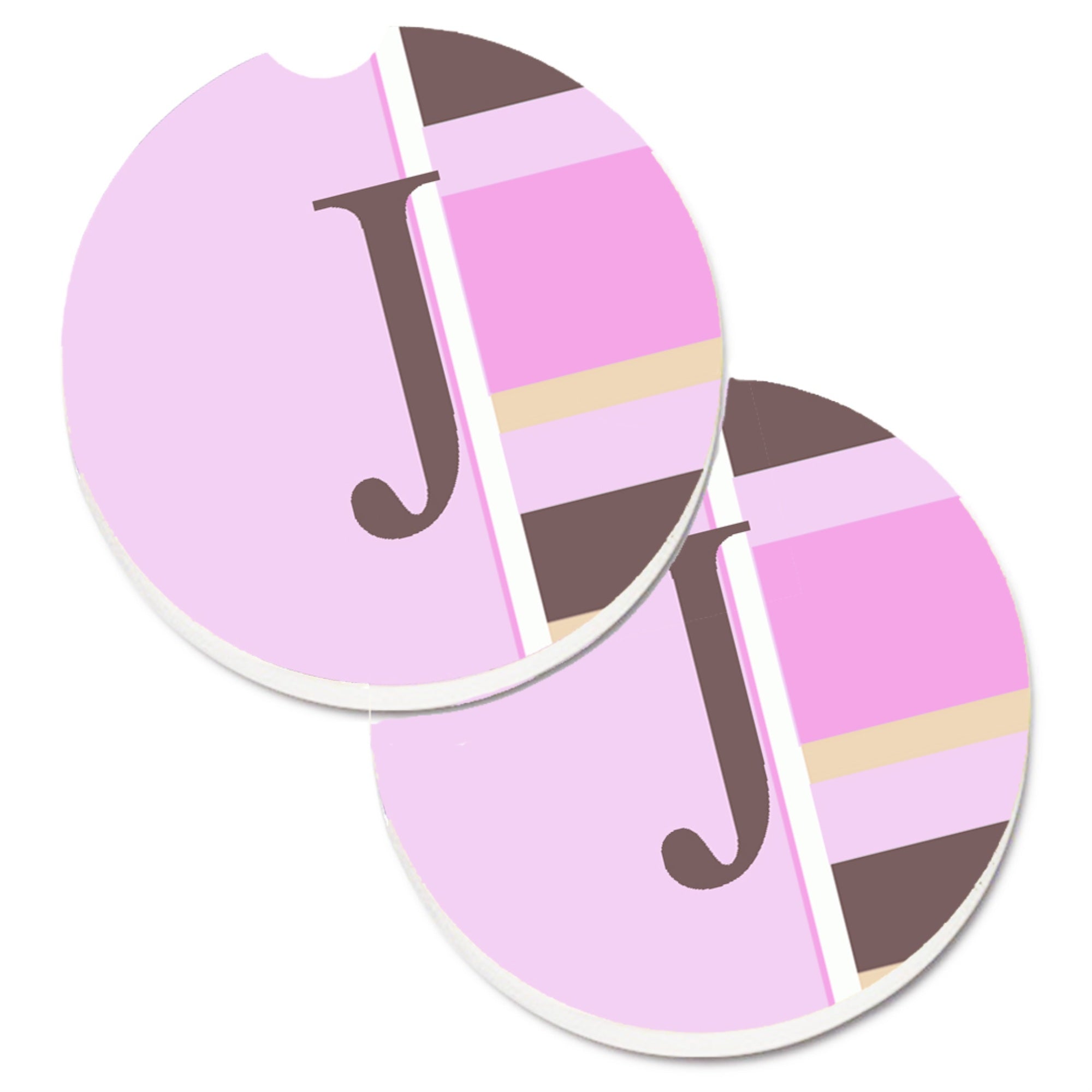 'Caroline'S Treasures Letter J Initial Monogram - Pink Stripes Set Of 2 Cup Holder Car Coasters Cj1005-Jcarc, 2.56, Multicolor'