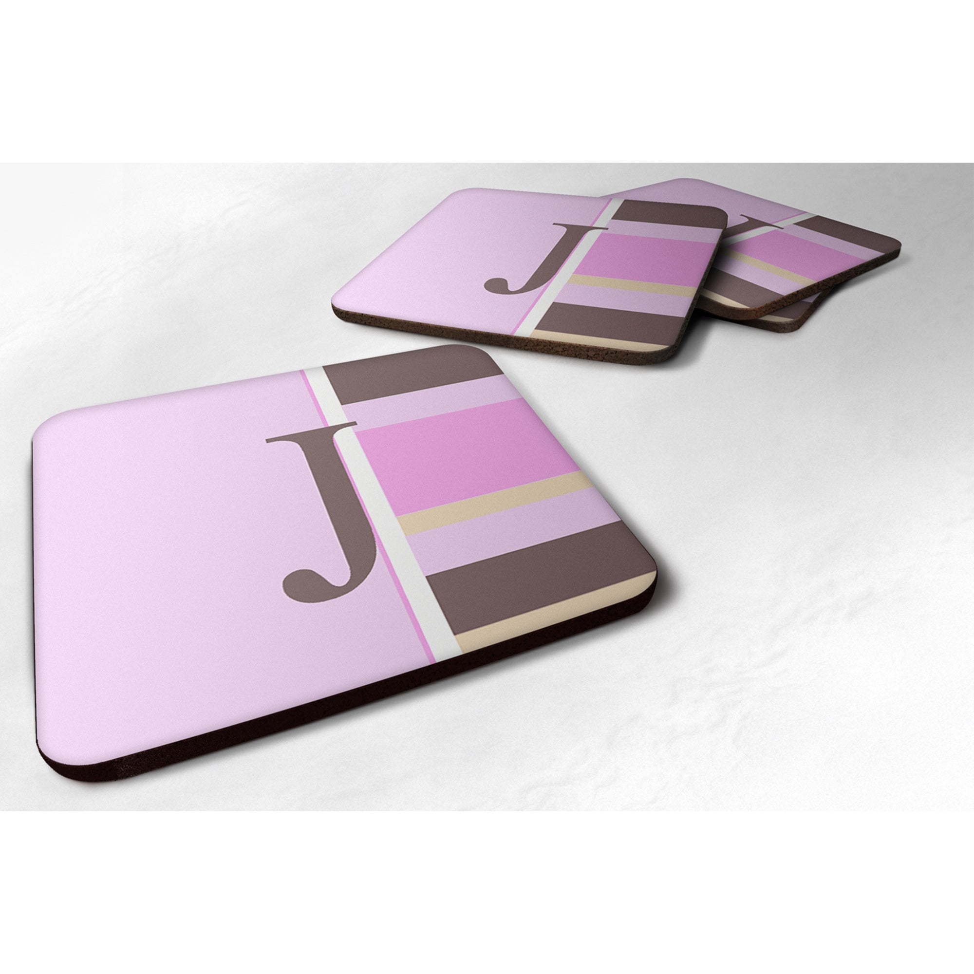 'Caroline'S Treasures Cj1005-Jfc Monogram-Pink Stripes Foam Coasters (Set Of 4), Initial Letter J, 3.5'''' H X 3.5'''' W, Multi