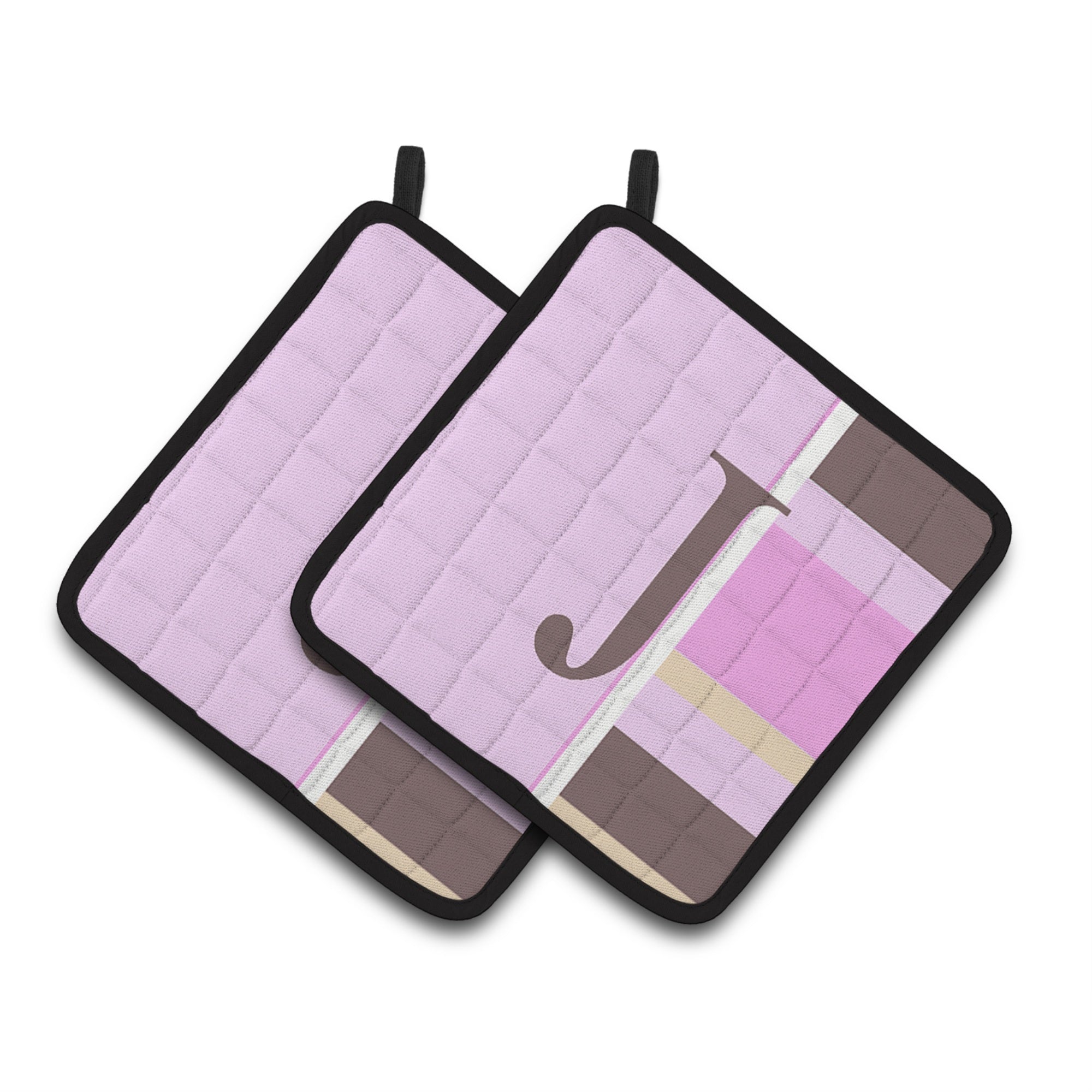 'Caroline'S Treasures Letter J Initial Monogram - Pink Stripes Pair Of Pot Holders Cj1005-Jpthd, 7.5Hx7.5W, Multicolor''