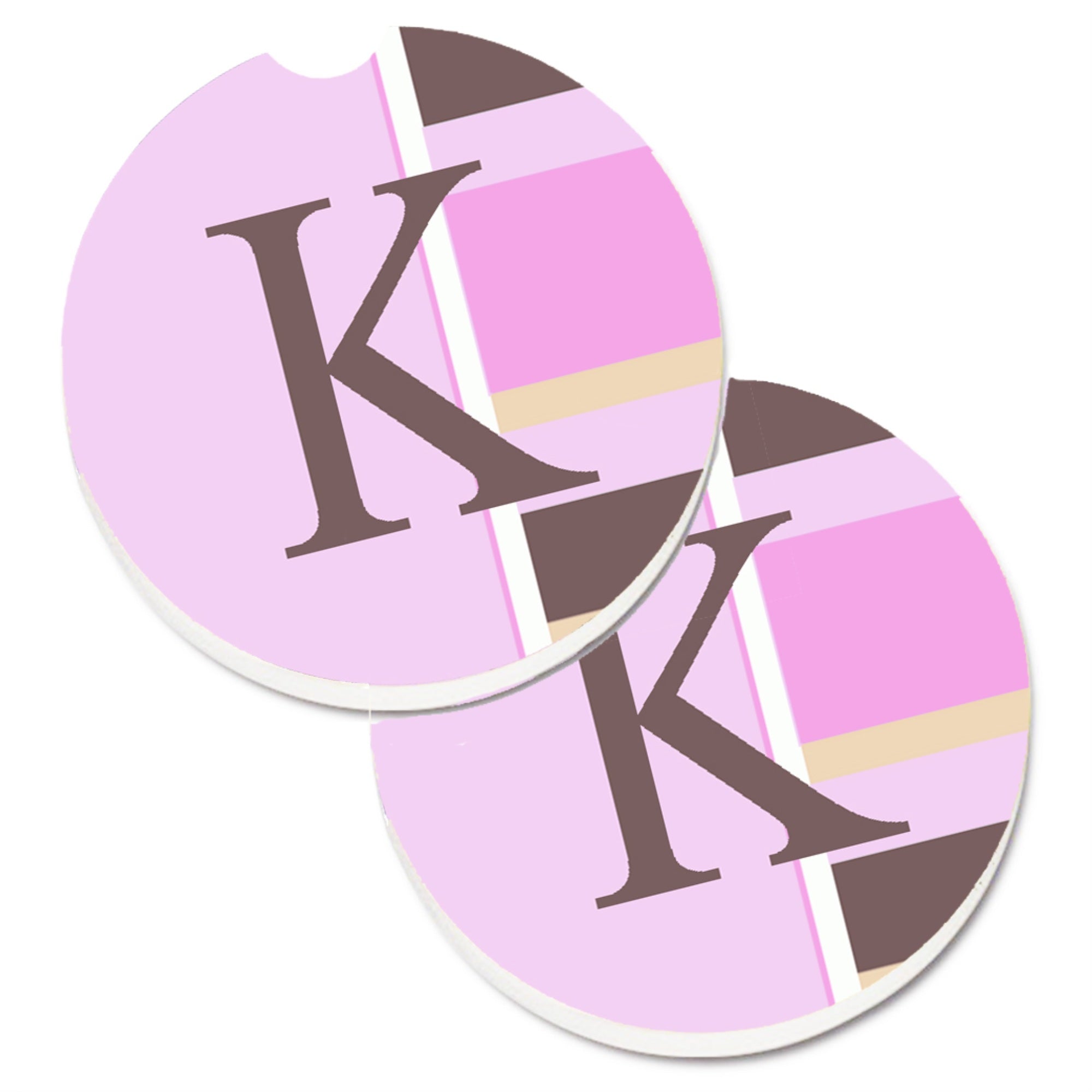 'Caroline'S Treasures Letter K Initial Monogram - Pink Stripes Set Of 2 Cup Holder Car Coasters Cj1005-Kcarc, 2.56, Multicolor'