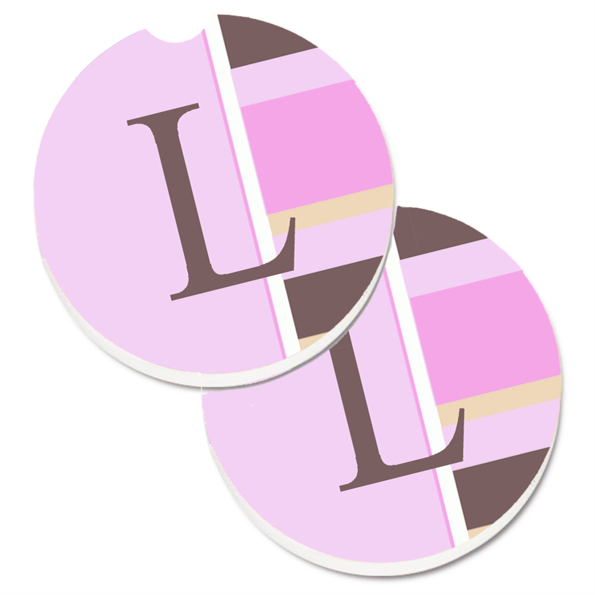 'Caroline'S Treasures Letter L Initial Monogram - Pink Stripes Set Of 2 Cup Holder Car Coasters Cj1005-Lcarc, 2.56, Multicolor'