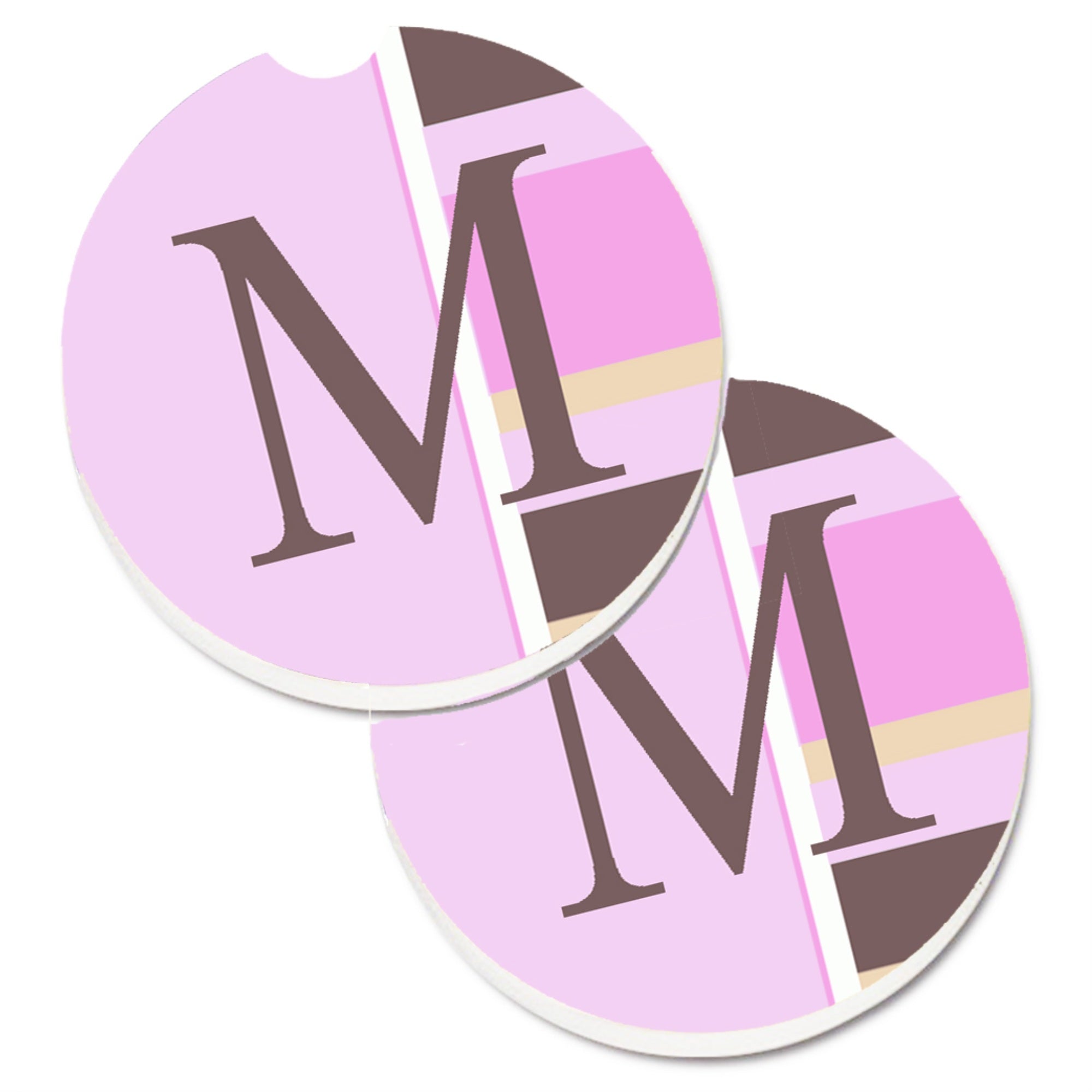 'Caroline'S Treasures Letter M Initial Monogram - Pink Stripes Set Of 2 Cup Holder Car Coasters Cj1005-Mcarc, 2.56, Multicolor'