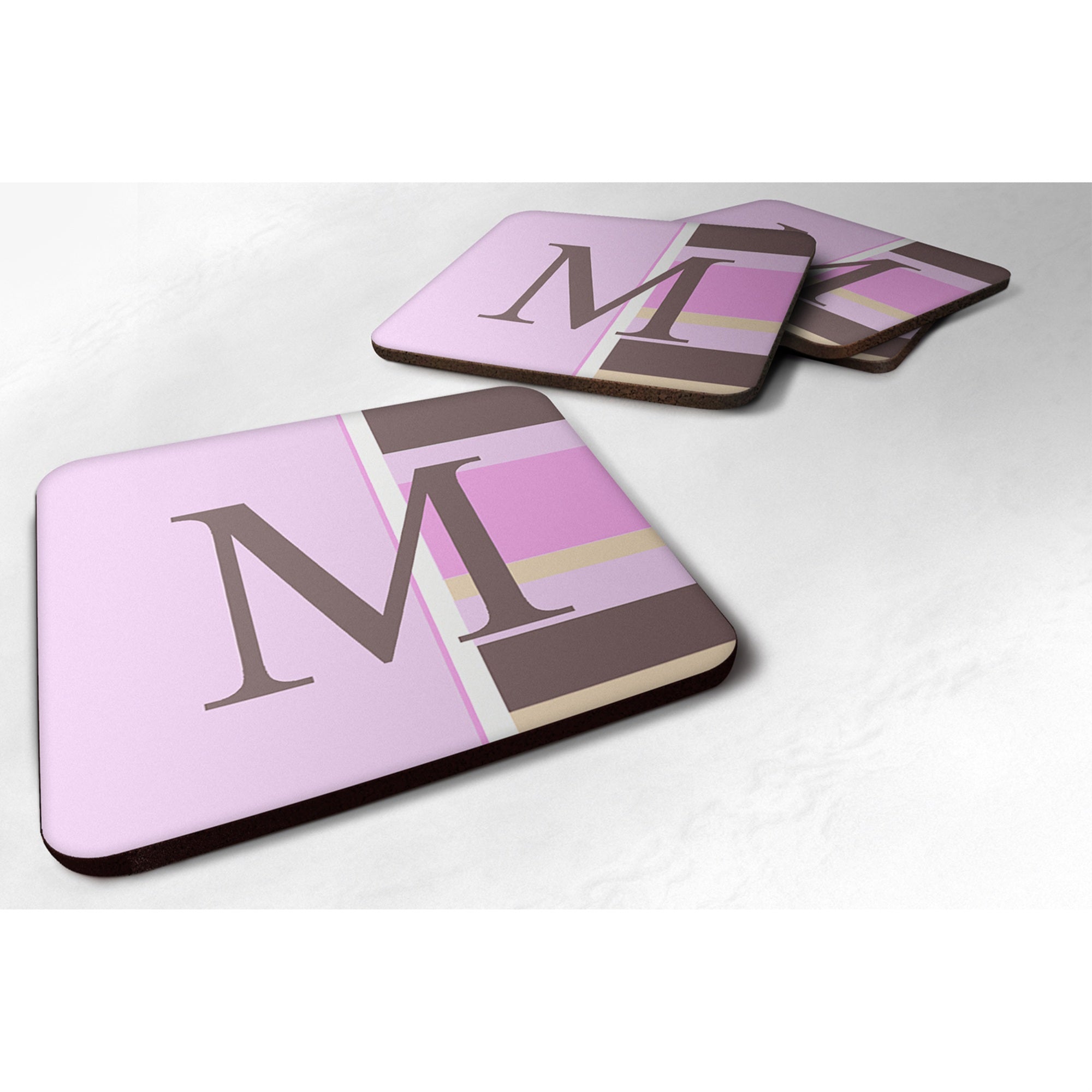 'Caroline'S Treasures Cj1005-Mfc Monogram-Pink Stripes Foam Coasters (Set Of 4), Initial Letter M, 3.5'''' H X 3.5'''' W, Multi