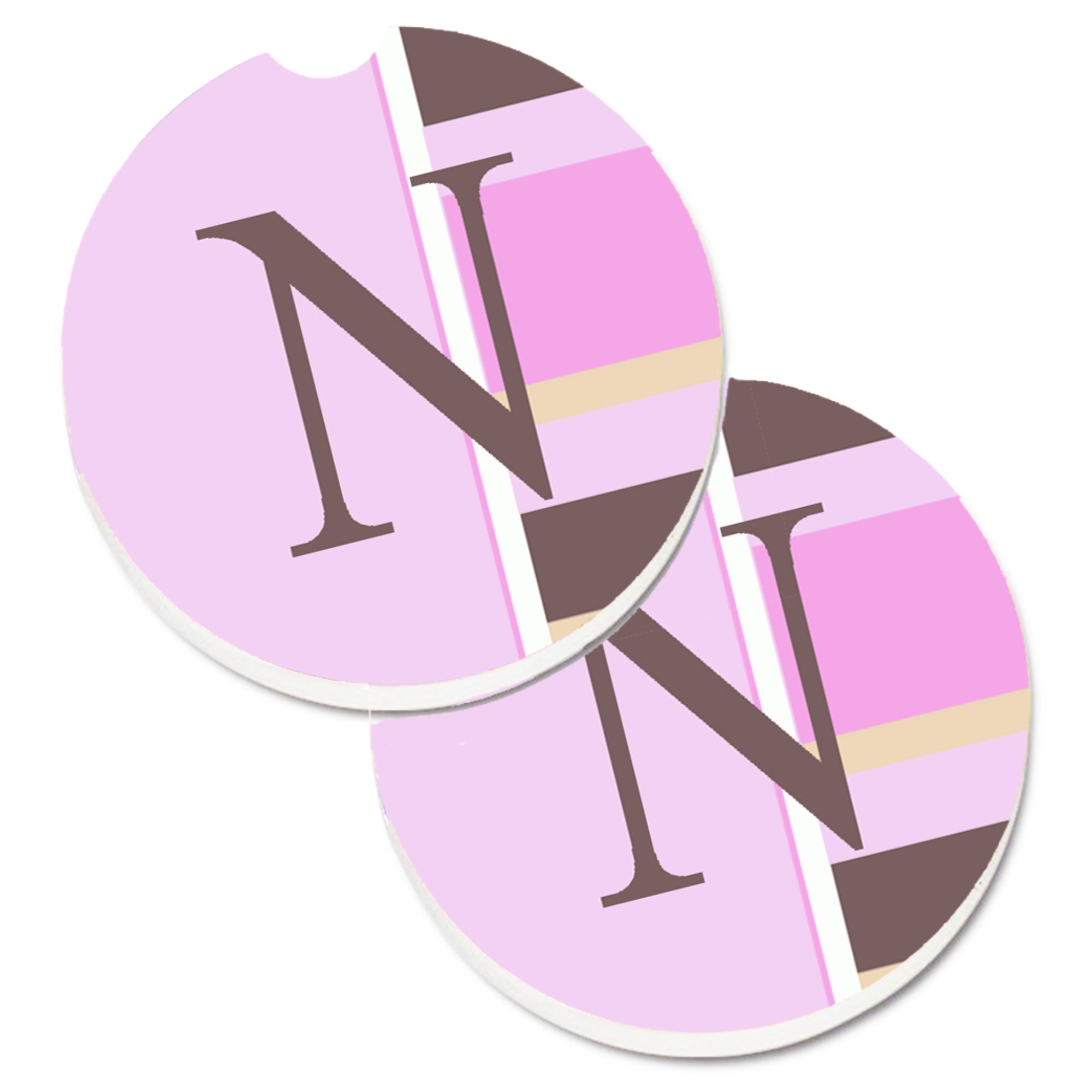 'Caroline'S Treasures Letter N Initial Monogram - Pink Stripes Set Of 2 Cup Holder Car Coasters Cj1005-Ncarc, 2.56, Multicolor'