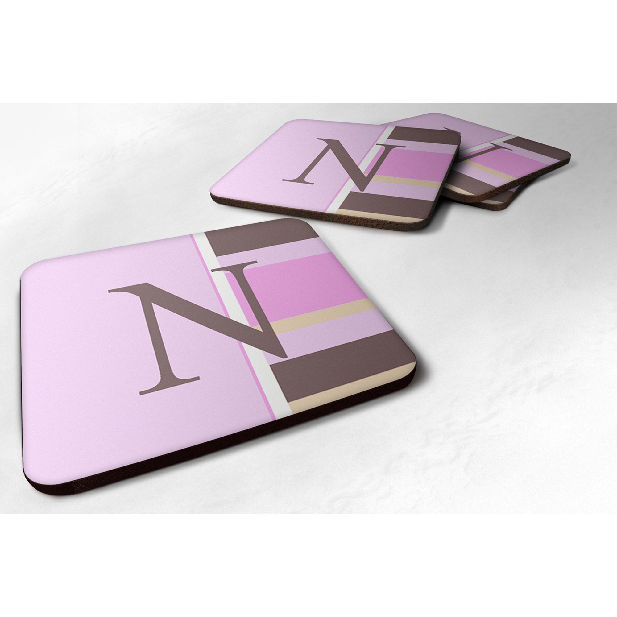 'Caroline'S Treasures Cj1005-Nfc Monogram-Pink Stripes Foam Coasters (Set Of 4), Initial Letter N, 3.5'''' H X 3.5'''' W, Multi