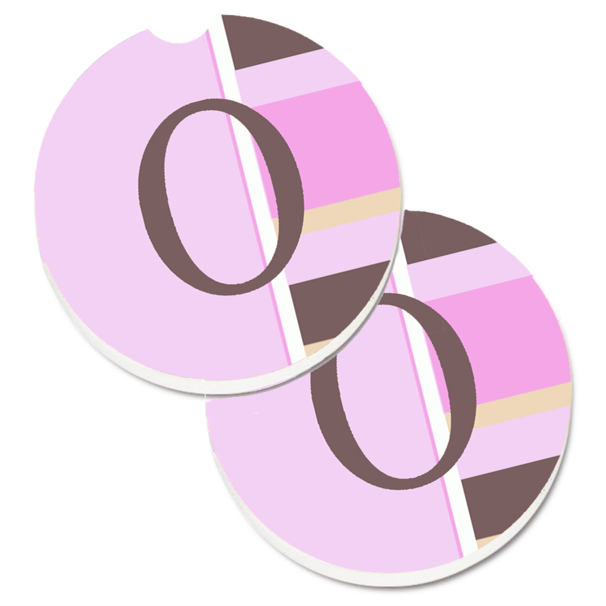 'Caroline'S Treasures Letter O Initial Monogram - Pink Stripes Set Of 2 Cup Holder Car Coasters Cj1005-Ocarc, 2.56, Multicolor'