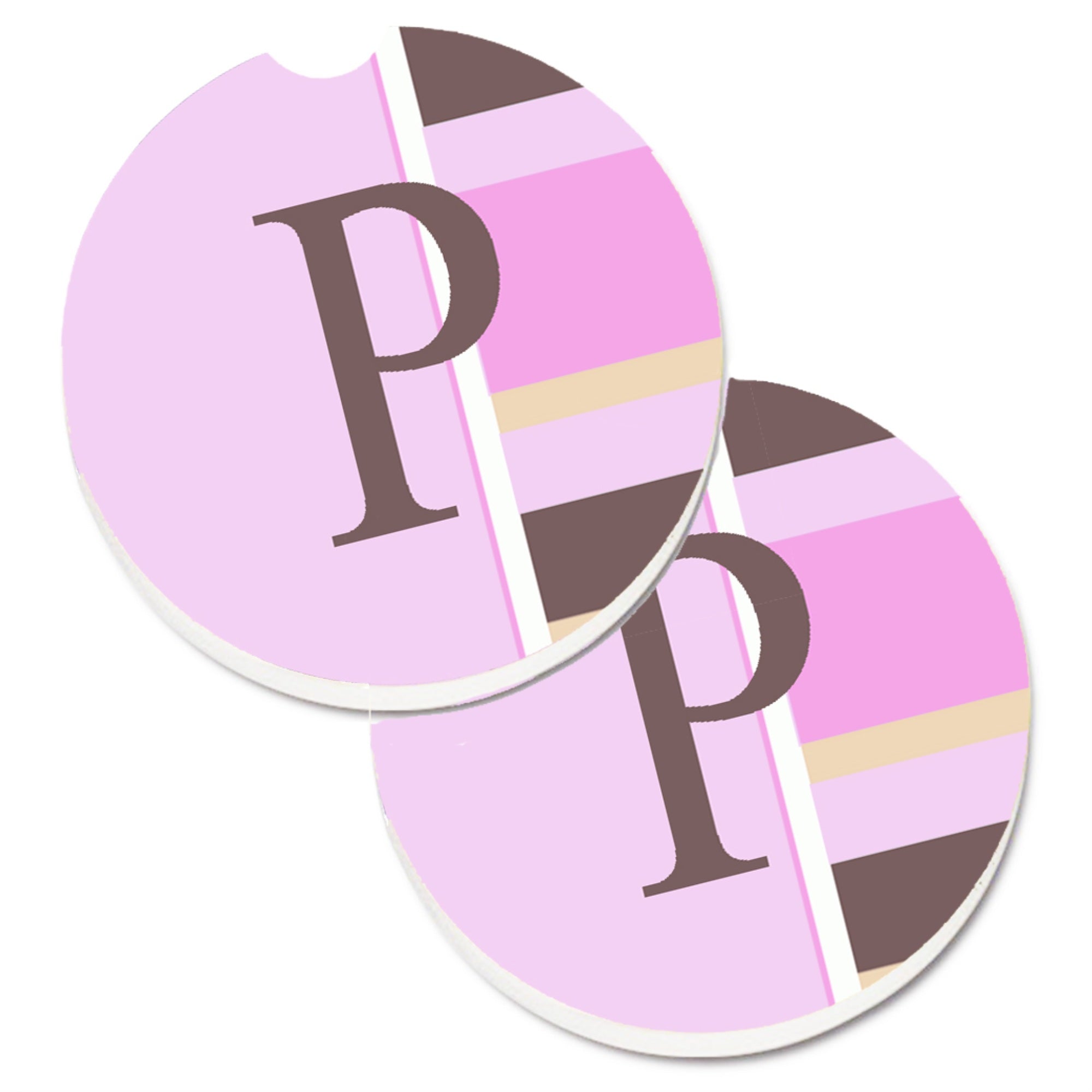 'Caroline'S Treasures Letter P Initial Monogram - Pink Stripes Set Of 2 Cup Holder Car Coasters Cj1005-Pcarc, 2.56, Multicolor'