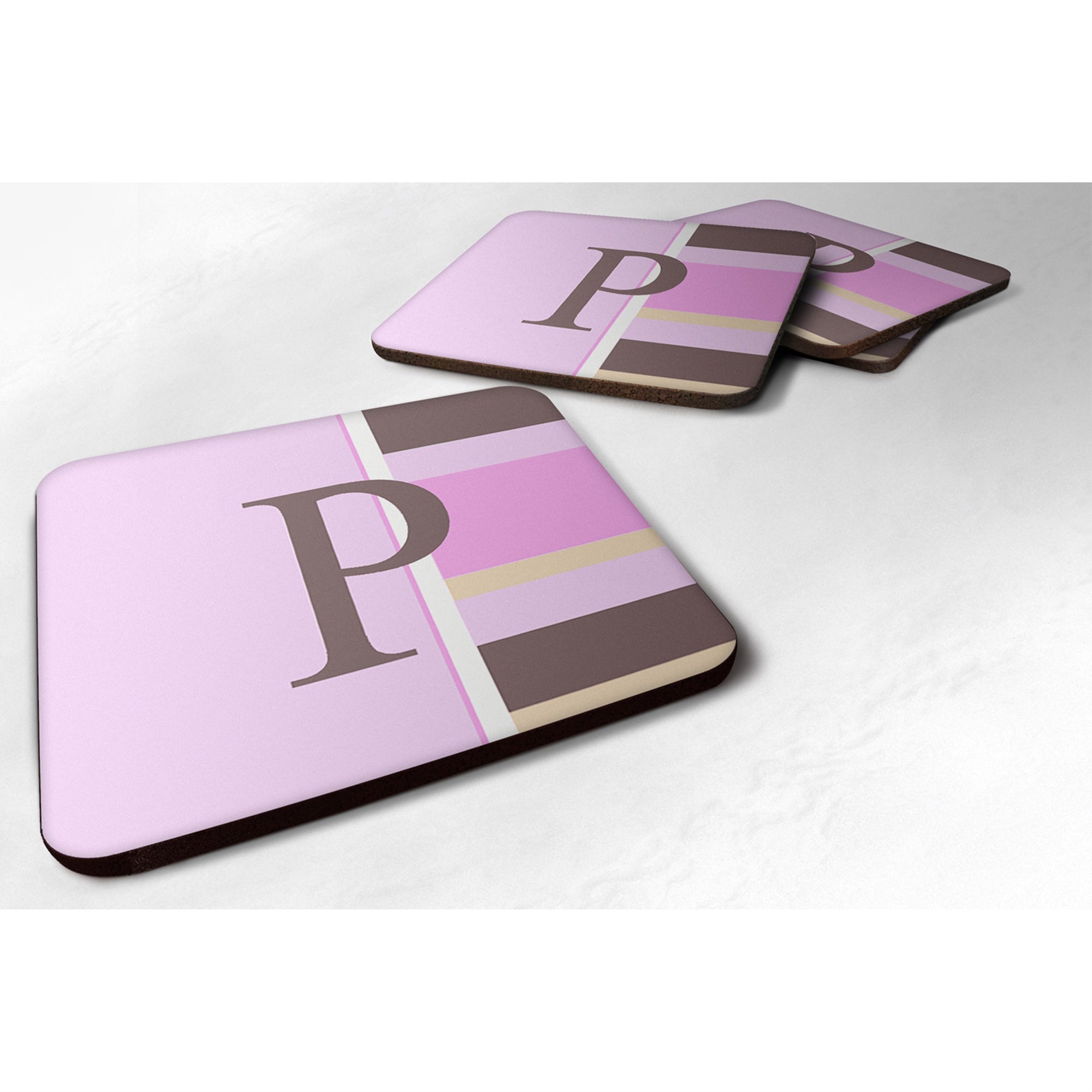 'Caroline'S Treasures Cj1005-Pfc Monogram-Pink Stripes Foam Coasters (Set Of 4), Initial Letter P, 3.5'''' H X 3.5'''' W, Multi