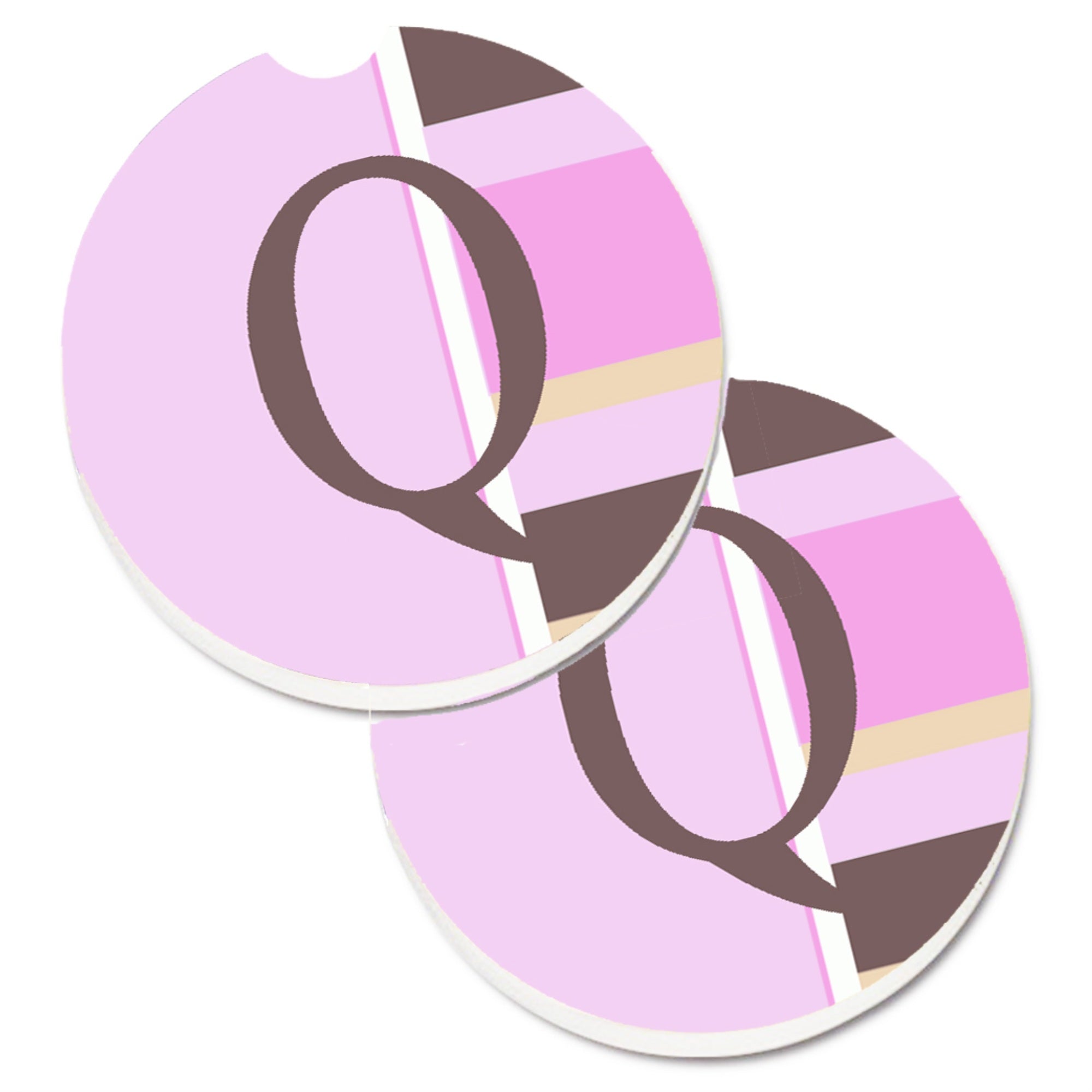 'Caroline'S Treasures Letter Q Initial Monogram - Pink Stripes Set Of 2 Cup Holder Car Coasters Cj1005-Qcarc, 2.56, Multicolor'