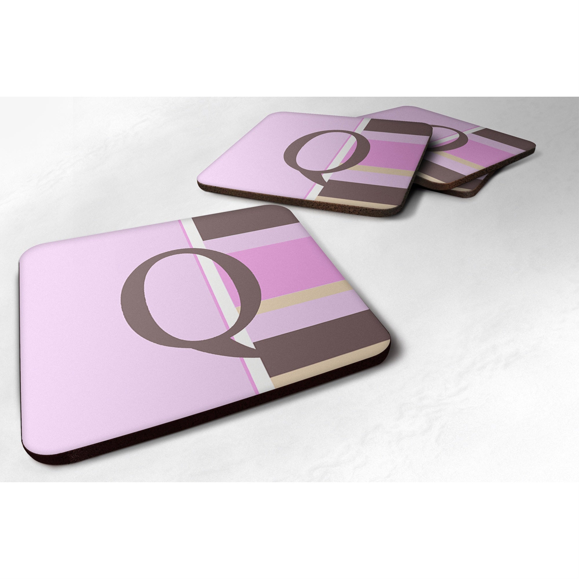 'Caroline'S Treasures Cj1005-Qfc Monogram-Pink Stripes Foam Coasters (Set Of 4), Initial Letter Q, 3.5'''' H X 3.5'''' W, Multi