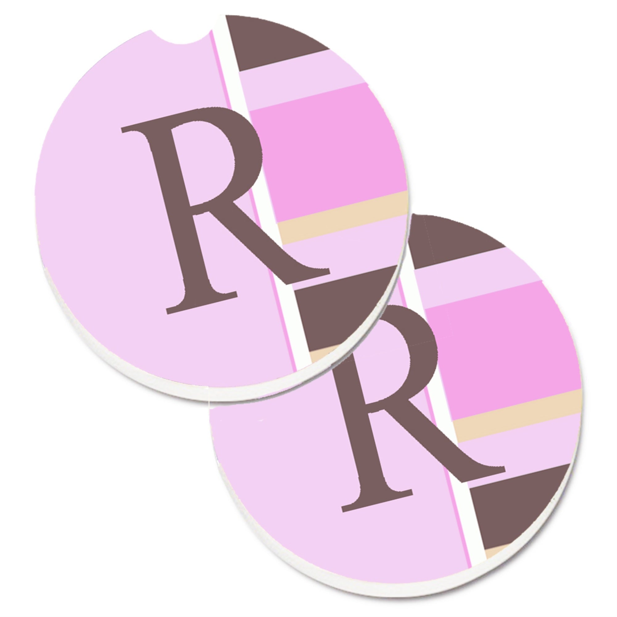 'Caroline'S Treasures Letter R Initial Monogram - Pink Stripes Set Of 2 Cup Holder Car Coasters Cj1005-Rcarc, 2.56, Multicolor'