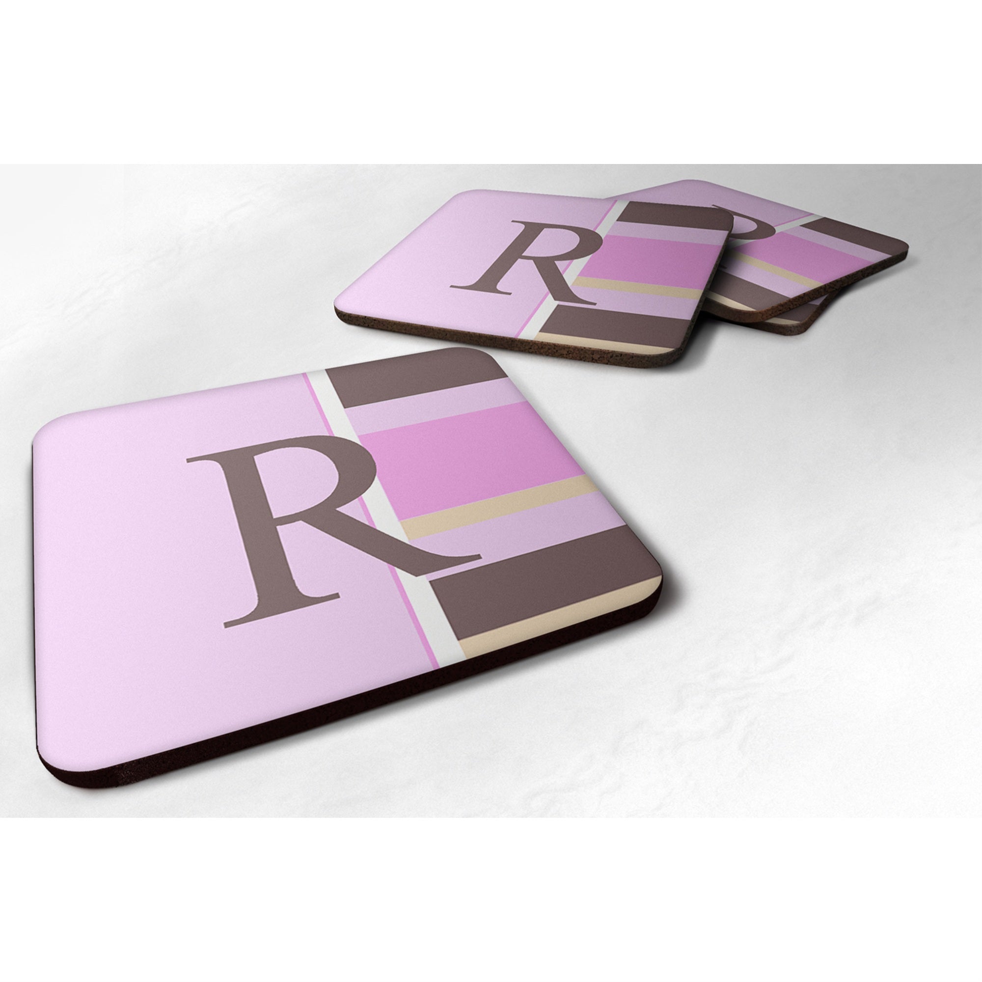 'Caroline'S Treasures Cj1005-Rfc Monogram-Pink Stripes Foam Coasters (Set Of 4), Initial Letter R, 3.5'''' H X 3.5'''' W, Multi