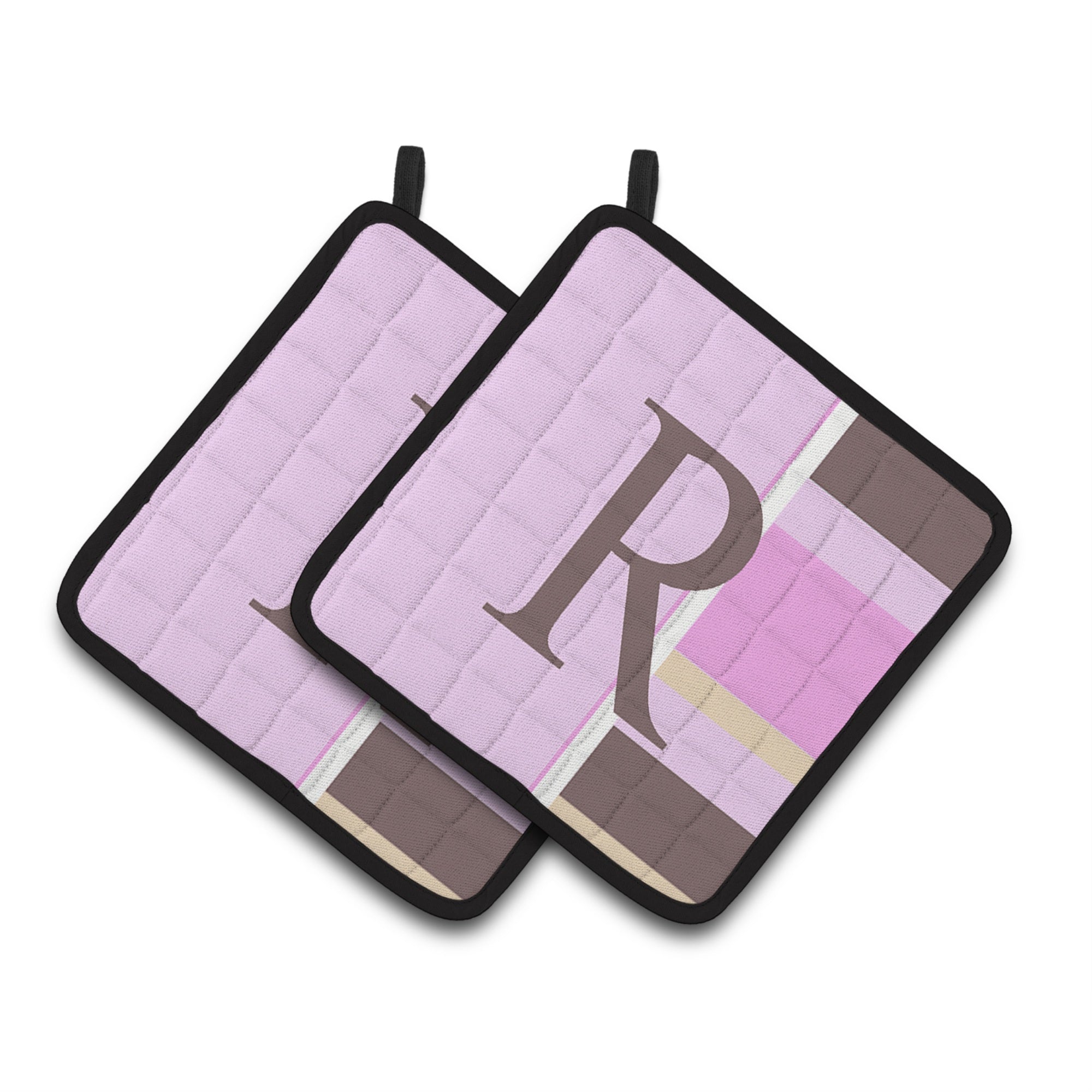 'Caroline'S Treasures Letter R Initial Monogram - Pink Stripes Pair Of Pot Holders Cj1005-Rpthd, 7.5Hx7.5W, Multicolor''