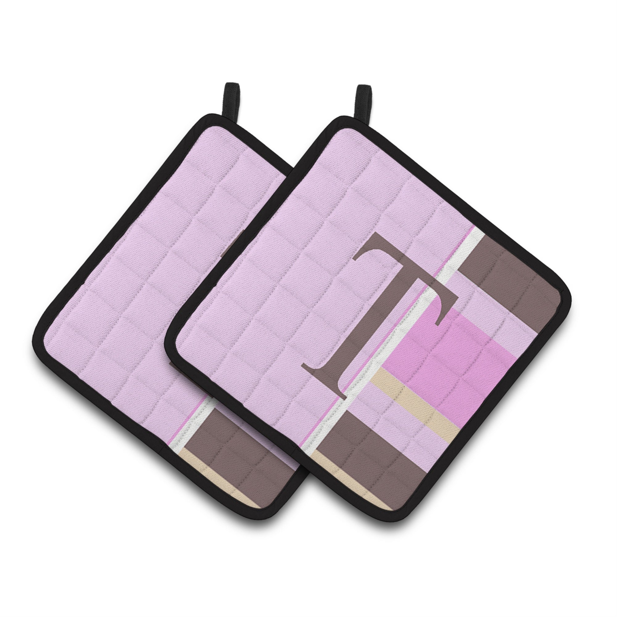 'Caroline'S Treasures Letter T Initial Monogram - Pink Stripes Pair Of Pot Holders Cj1005-Tpthd, 7.5Hx7.5W, Multicolor''