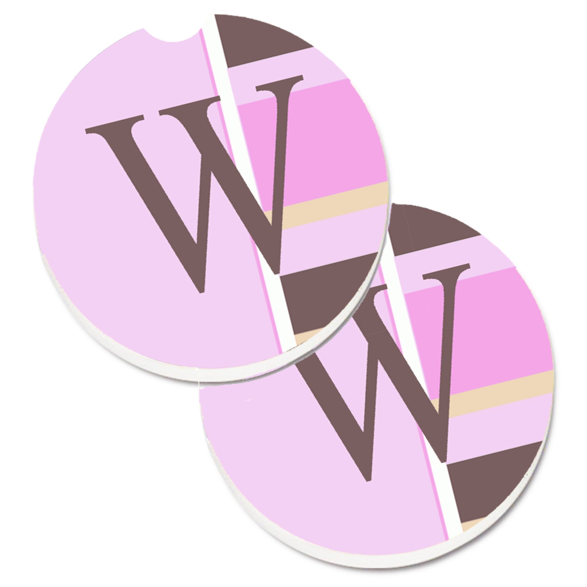 'Caroline'S Treasures Letter W Initial Monogram - Pink Stripes Set Of 2 Cup Holder Car Coasters Cj1005-Wcarc, 2.56, Multicolor'