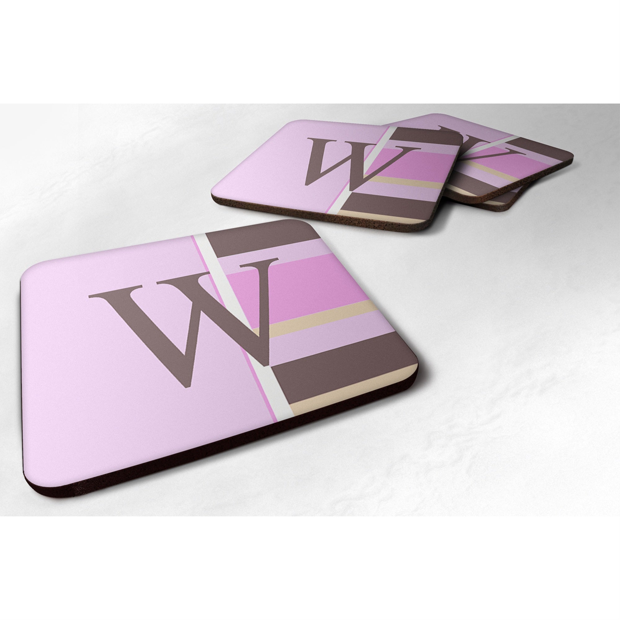 'Caroline'S Treasures Cj1005-Wfc Monogram-Pink Stripes Foam Coasters (Set Of 4), Initial Letter W, 3.5'''' H X 3.5'''' W, Multi