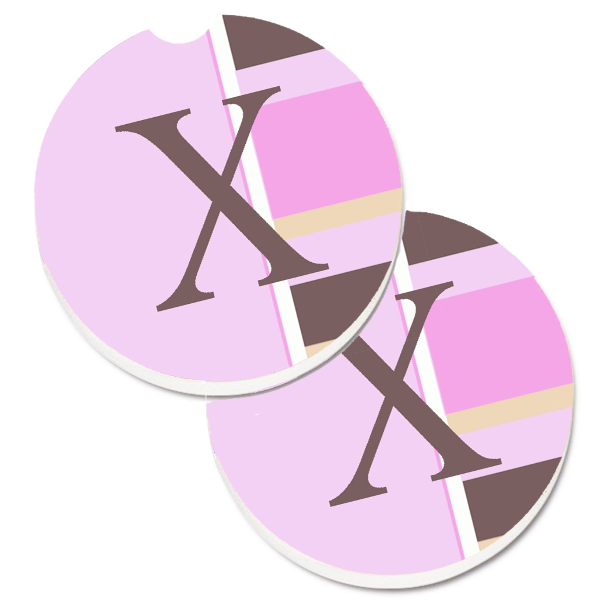 'Caroline'S Treasures Letter X Initial Monogram - Pink Stripes Set Of 2 Cup Holder Car Coasters Cj1005-Xcarc, 2.56, Multicolor'