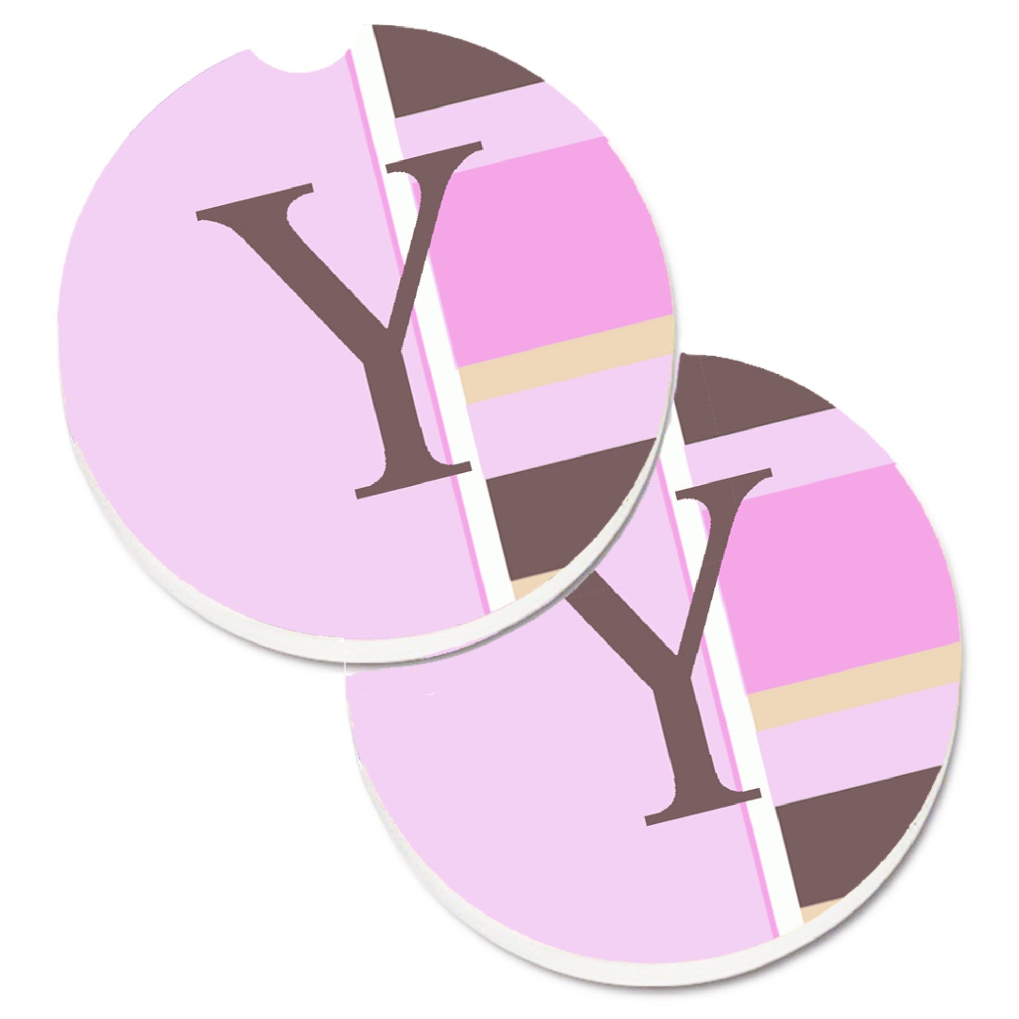 'Caroline'S Treasures Letter Y Initial Monogram - Pink Stripes Set Of 2 Cup Holder Car Coasters Cj1005-Ycarc, 2.56, Multicolor'