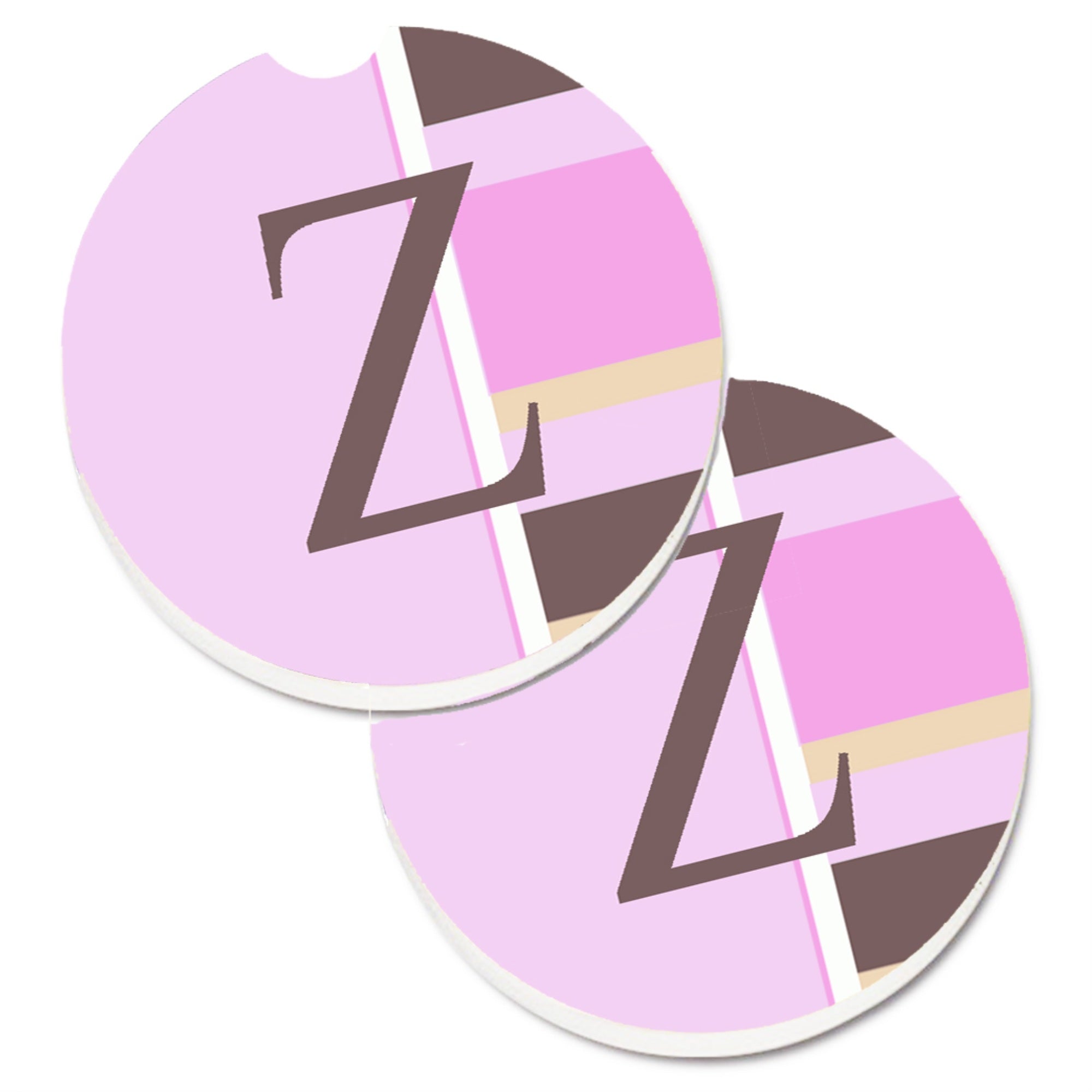 'Caroline'S Treasures Letter Z Initial Monogram - Pink Stripes Set Of 2 Cup Holder Car Coasters Cj1005-Zcarc, 2.56, Multicolor'